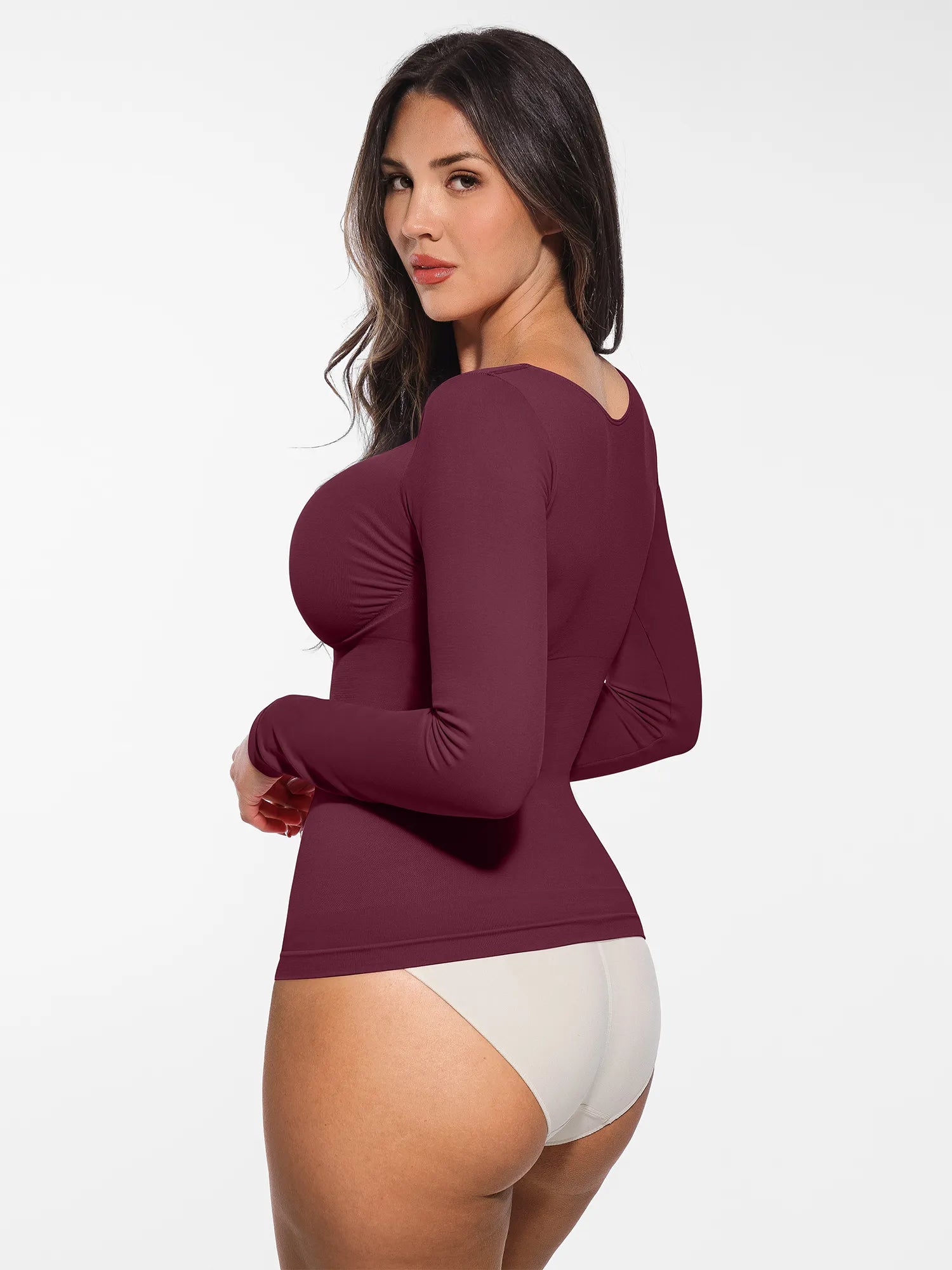 Feelingirl Seamless Long Sleeve Tummy Control Thong Bodysuit