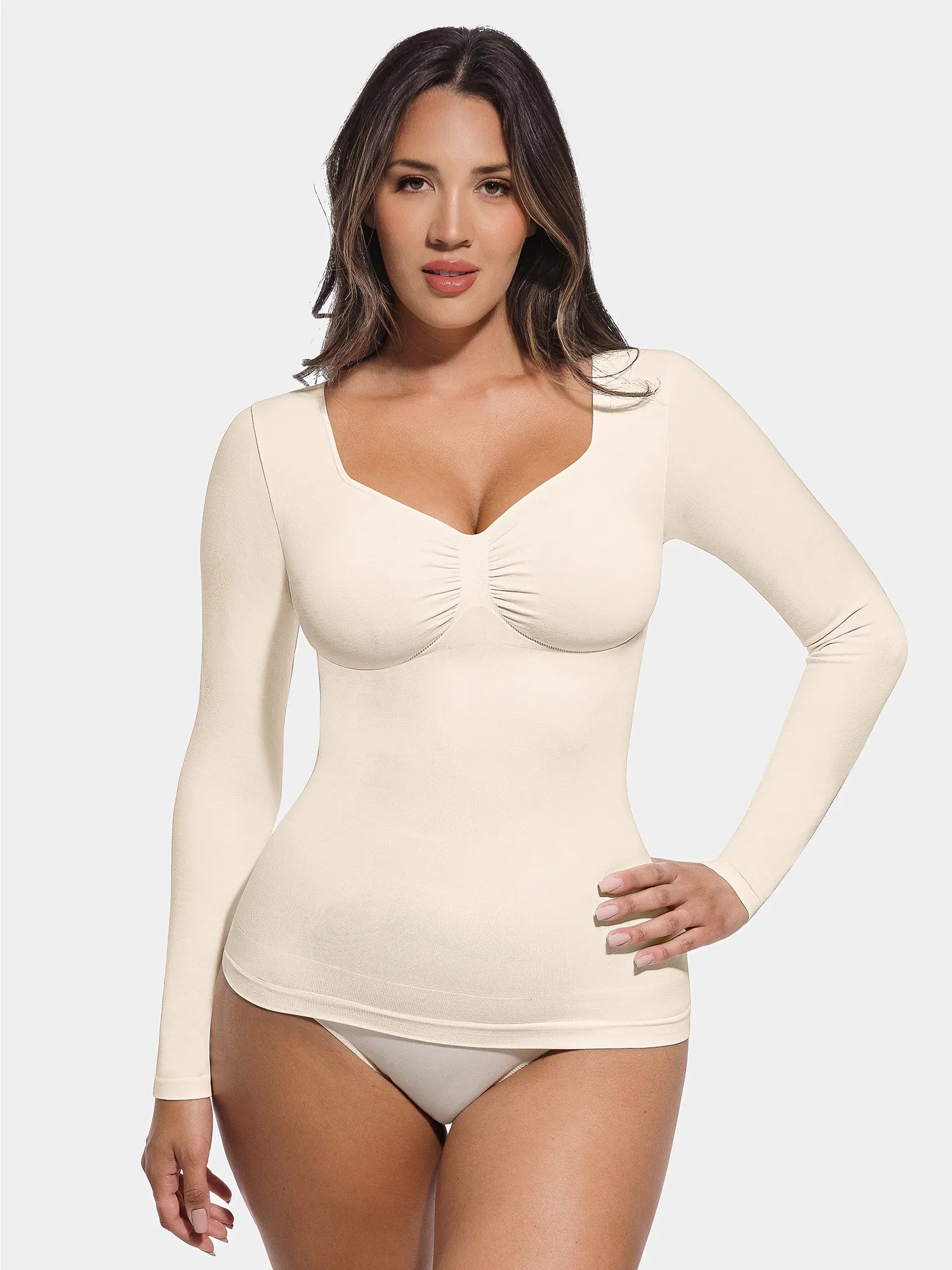 Feelingirl Seamless Long Sleeve Tummy Control Thong Bodysuit