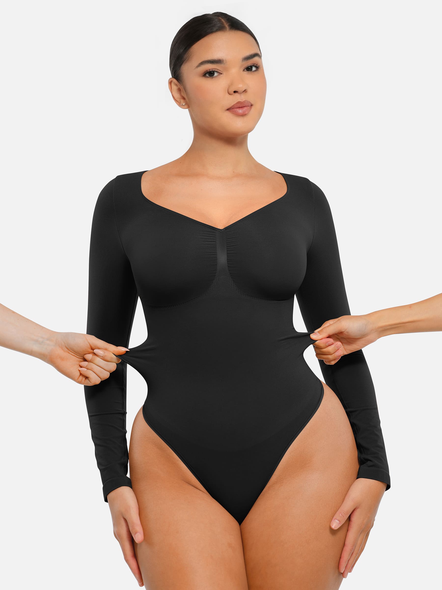 Feelingirl Seamless Long Sleeve Tummy Control Thong Bodysuit