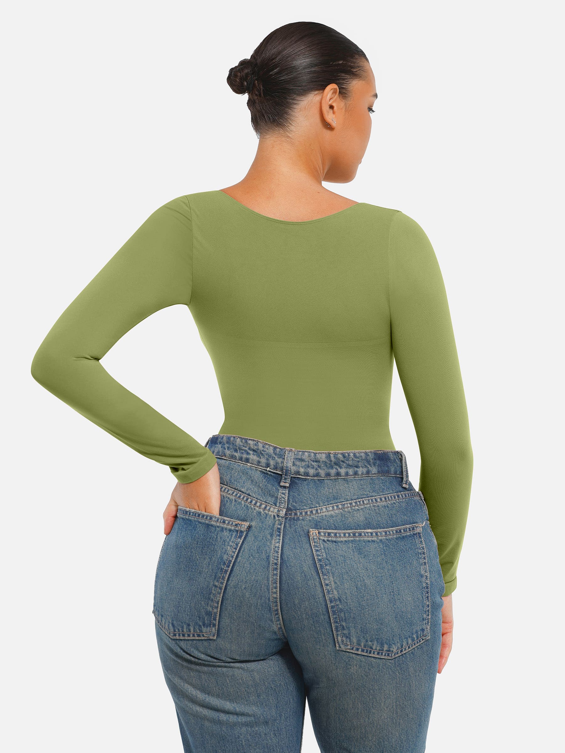 Feelingirl Seamless Long Sleeve Tummy Control Thong Bodysuit