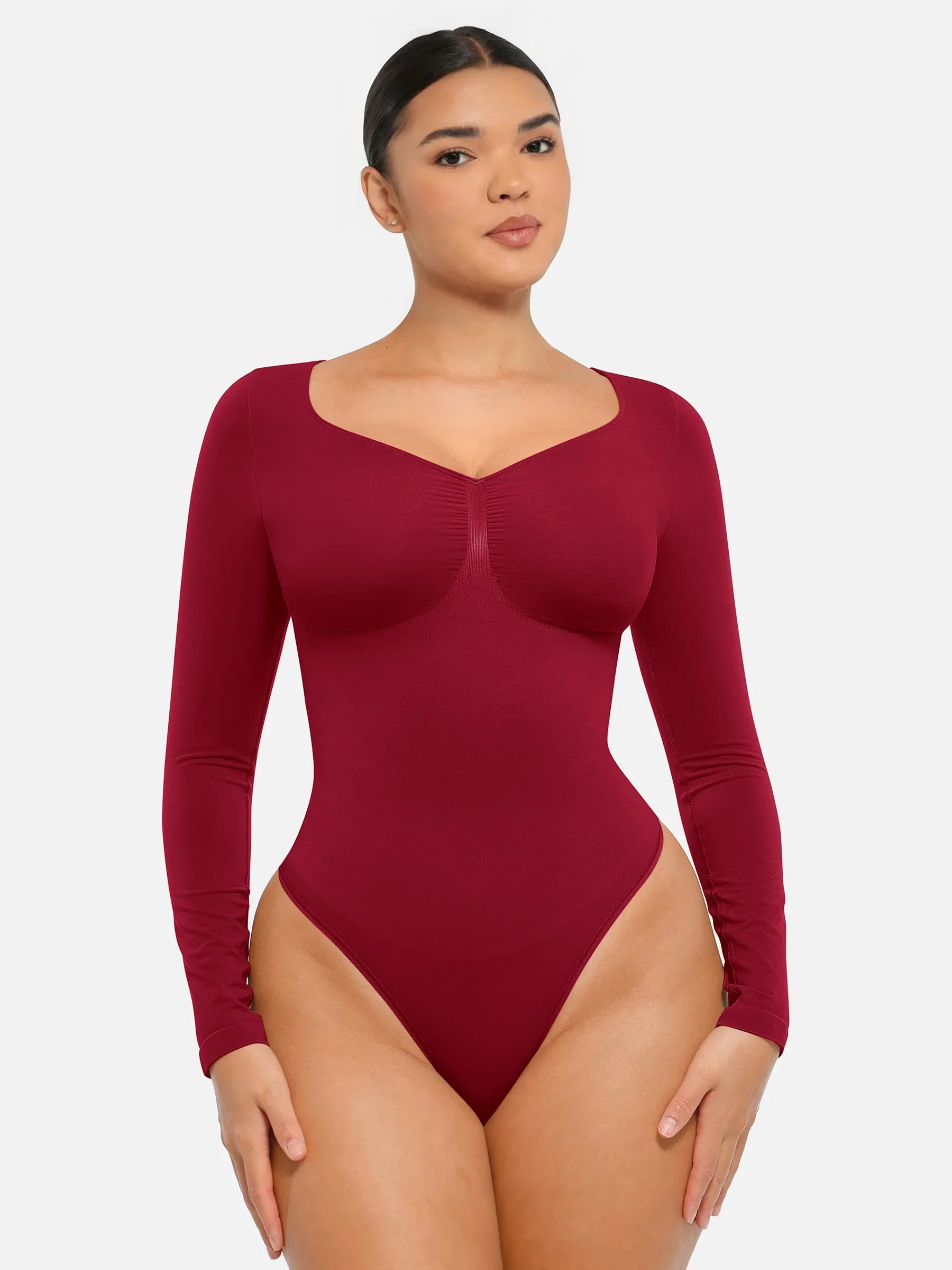 Feelingirl Seamless Long Sleeve Tummy Control Thong Bodysuit