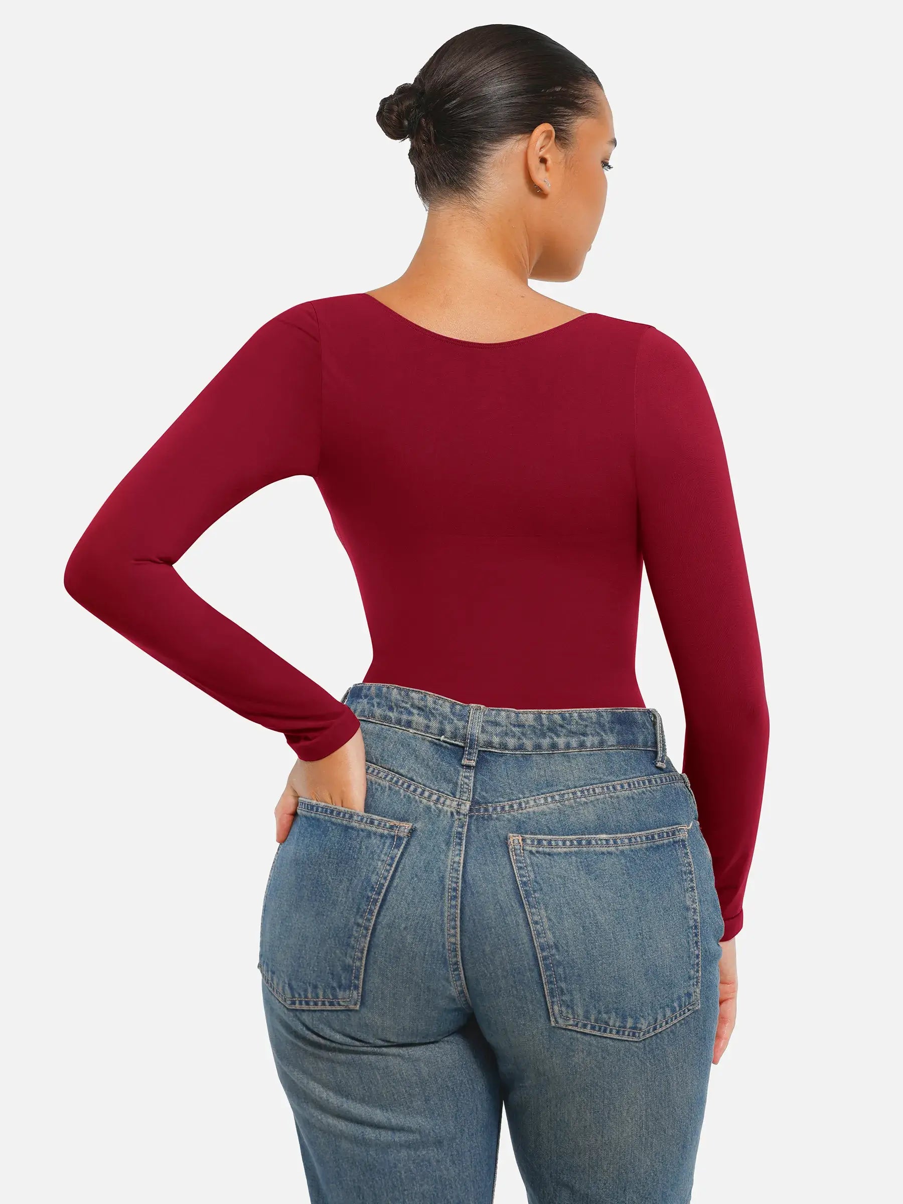 Feelingirl Seamless Long Sleeve Tummy Control Thong Bodysuit