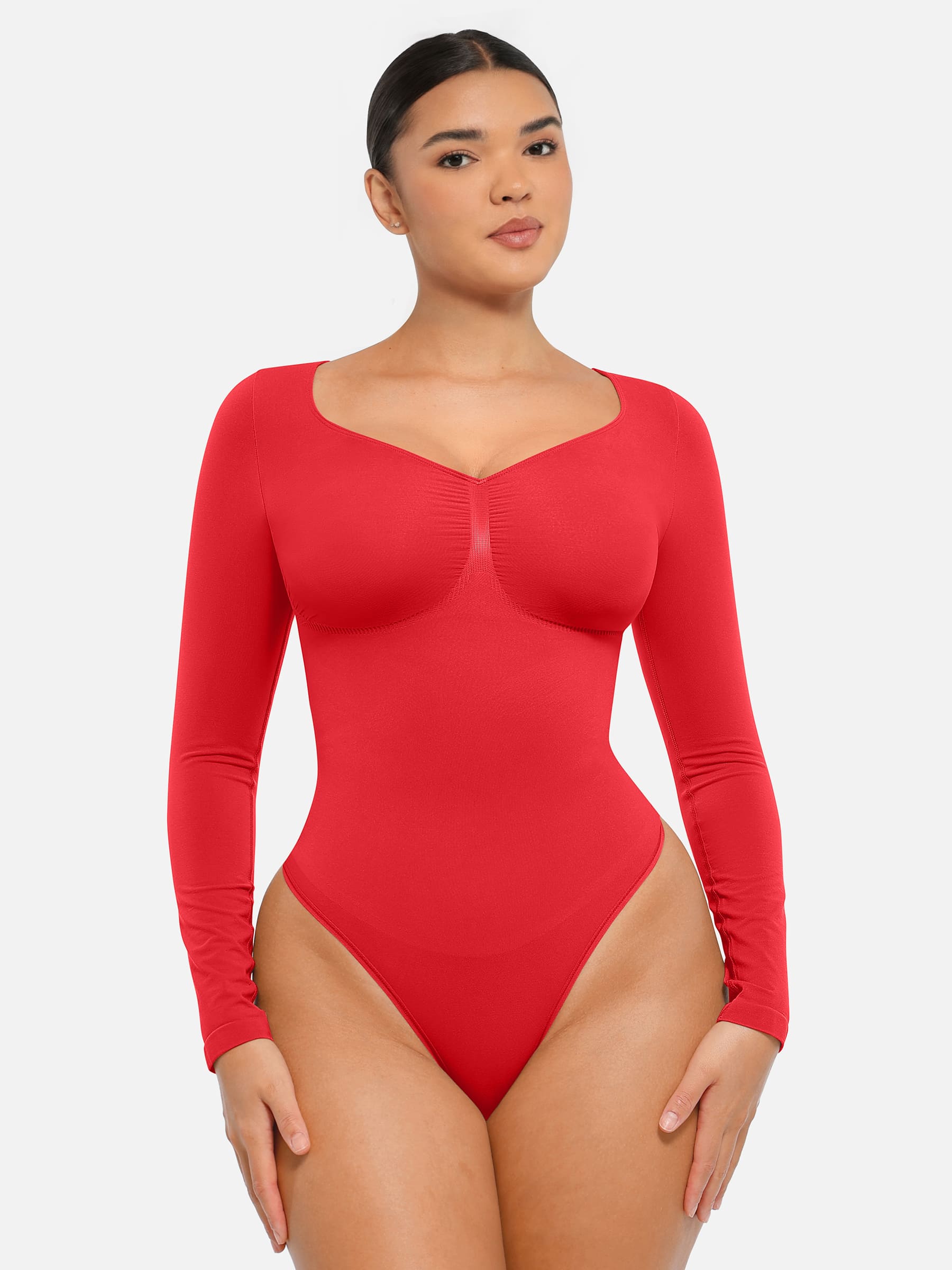 Feelingirl Seamless Long Sleeve Tummy Control Thong Bodysuit