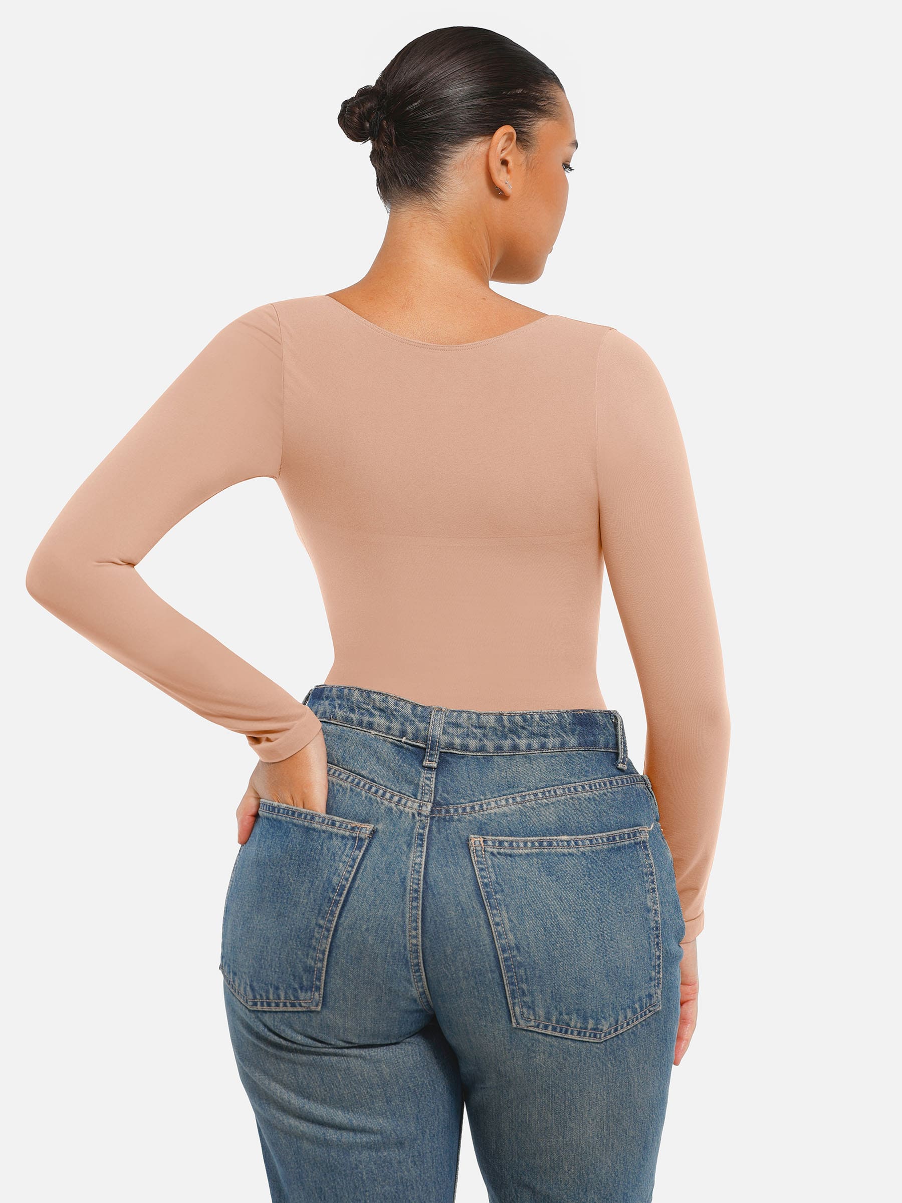 Feelingirl Seamless Long Sleeve Tummy Control Thong Bodysuit