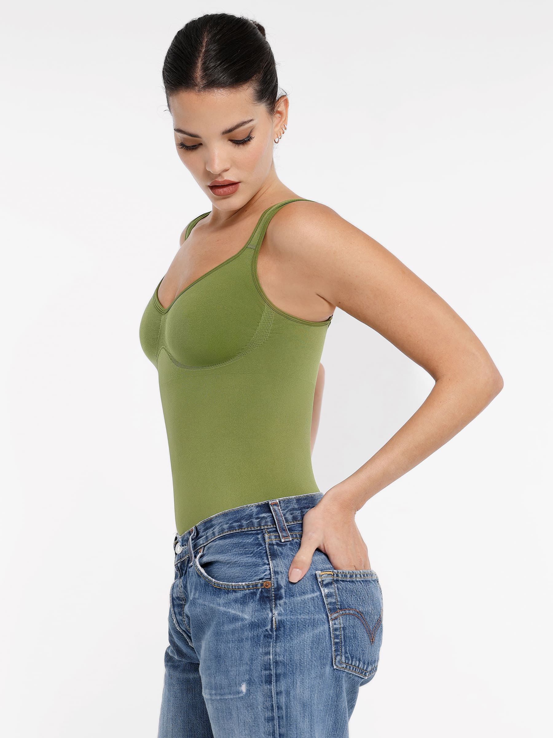 Feelingirl Seamless Shaping Diamond Neck Thong Bodysuit