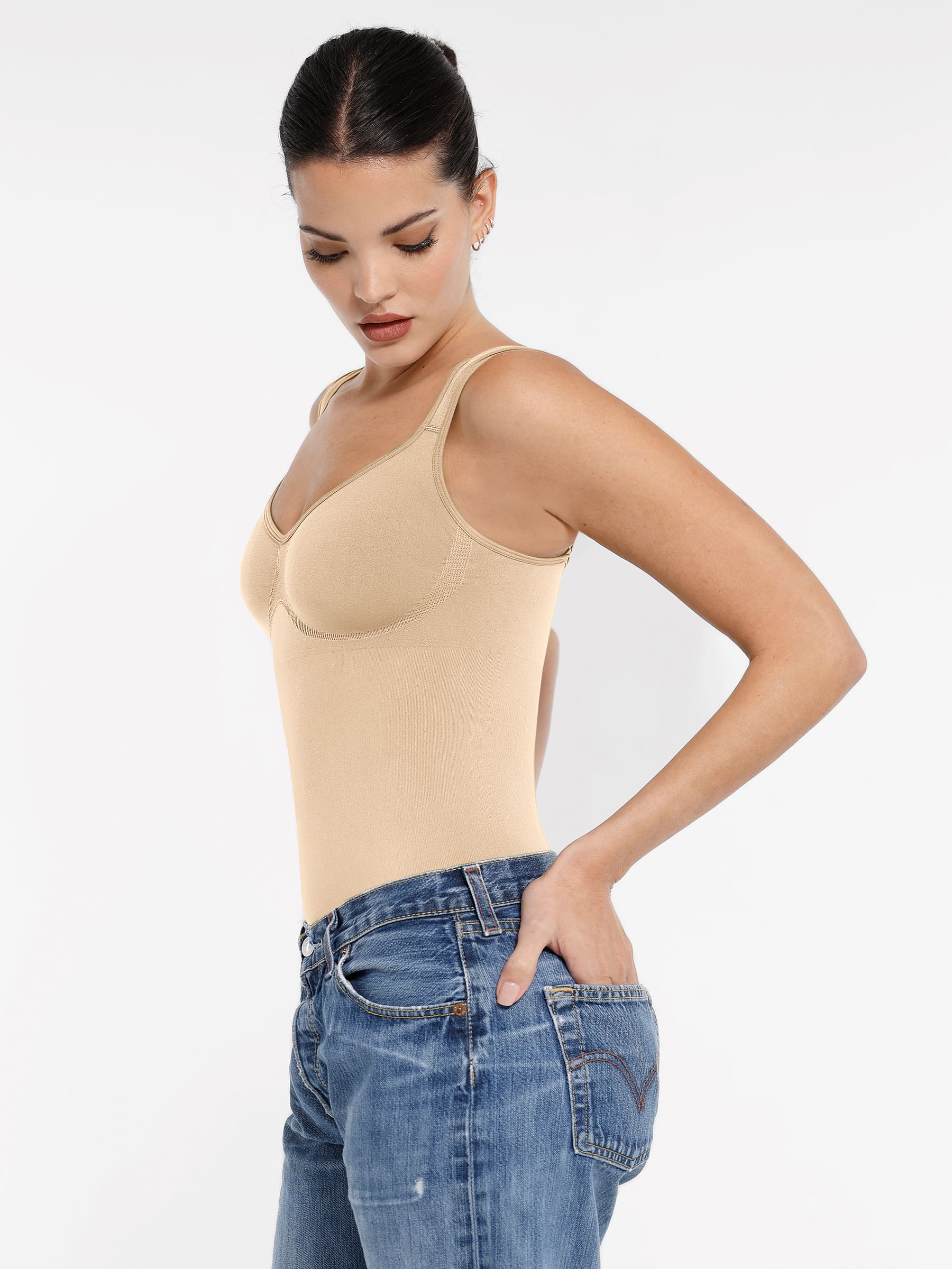 Feelingirl Seamless Shaping Diamond Neck Thong Bodysuit