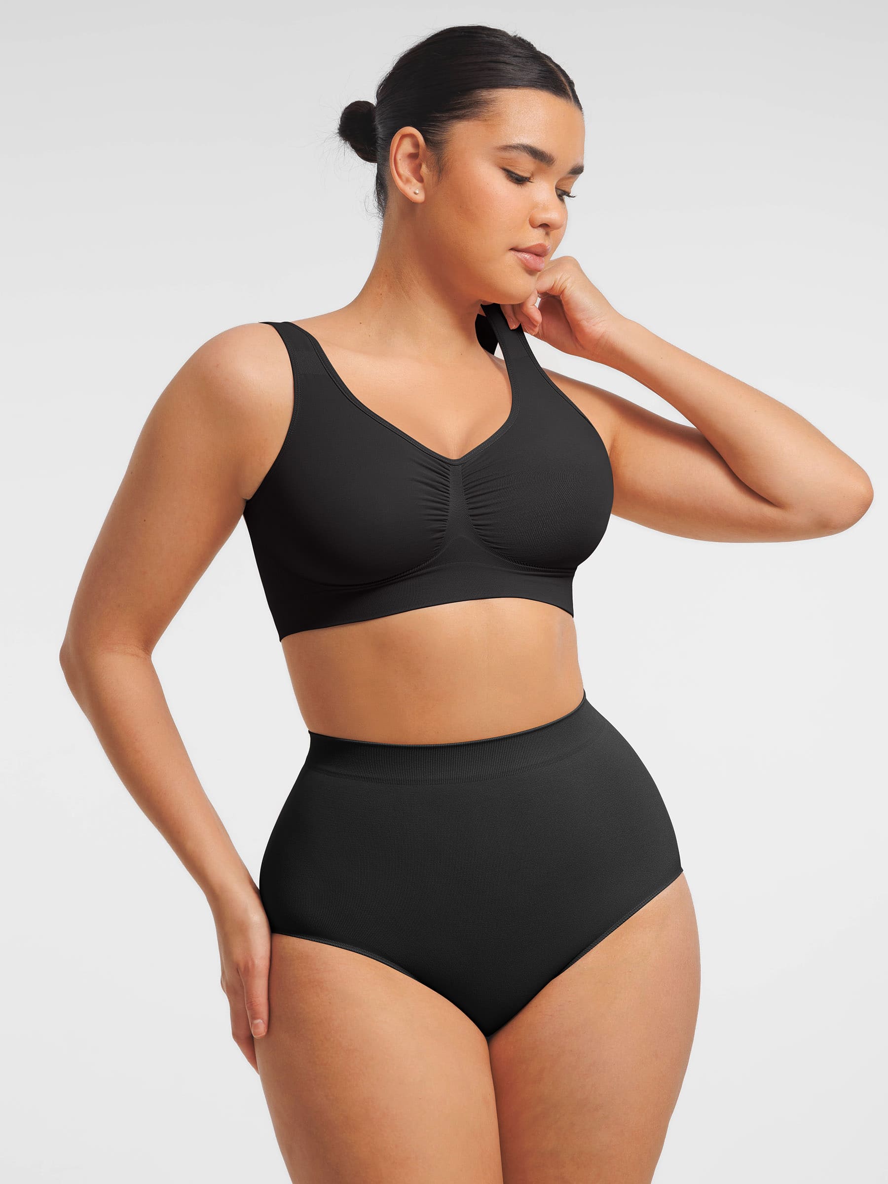 Feelingirl Seamless Wide Straps Bra  & Seamless Tummy Control Brief Set