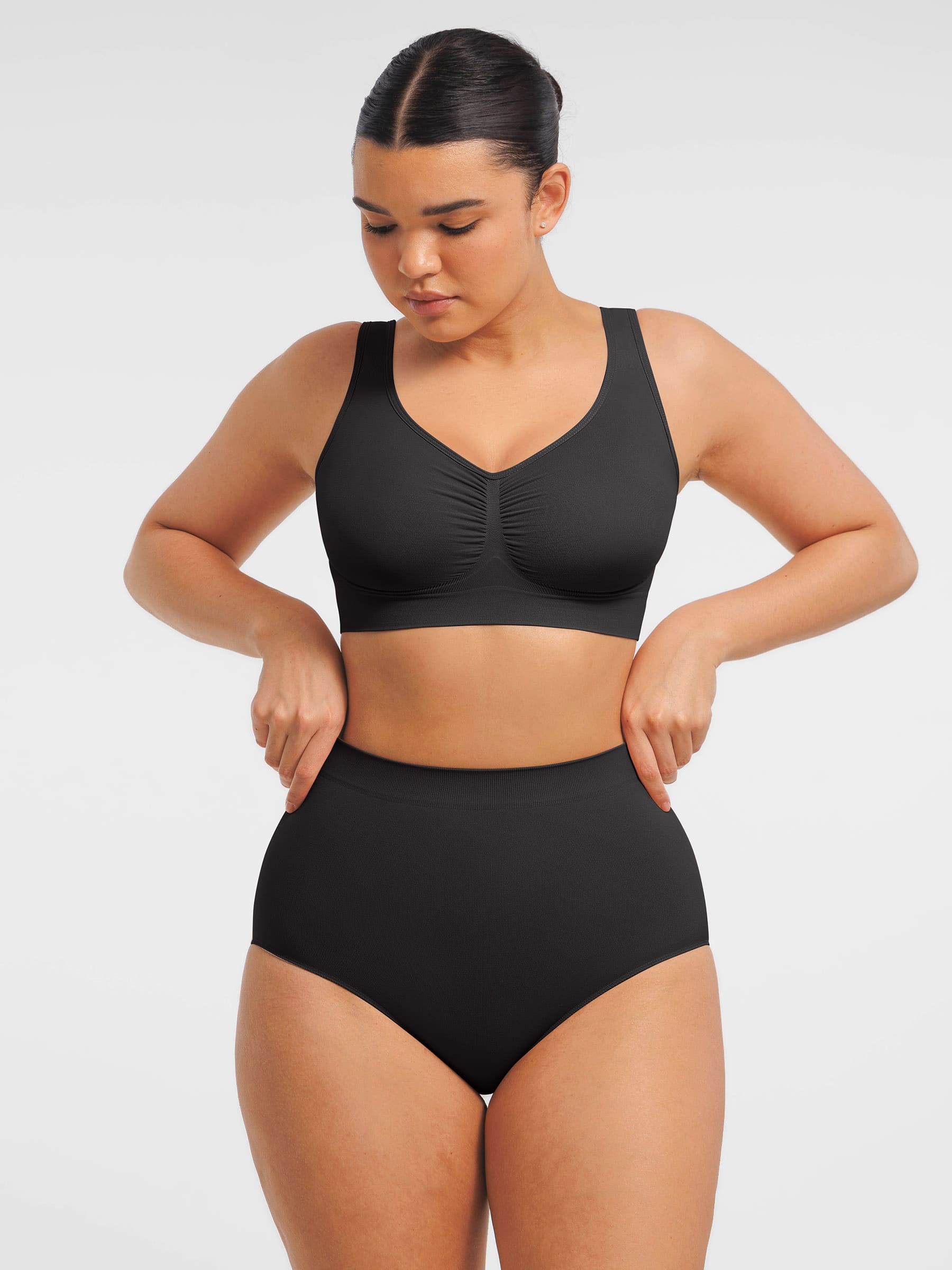 Feelingirl Seamless Wide Straps Bra  & Seamless Tummy Control Brief Set