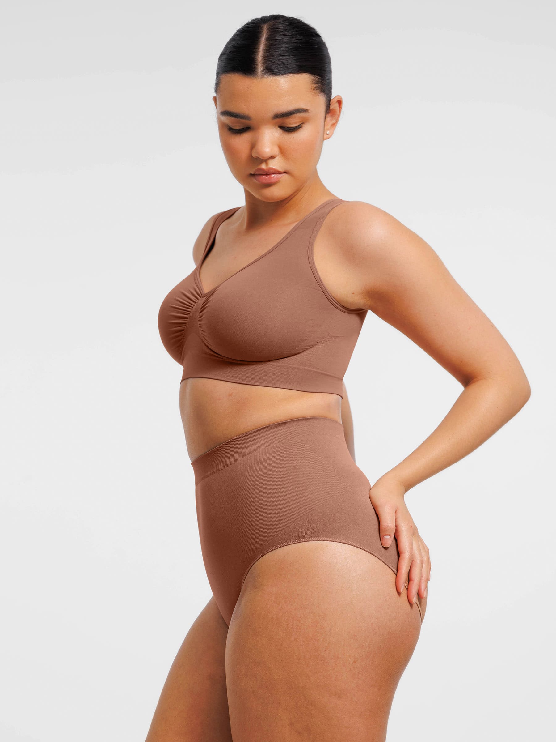 Feelingirl Seamless Wide Straps Bra  & Seamless Tummy Control Brief Set