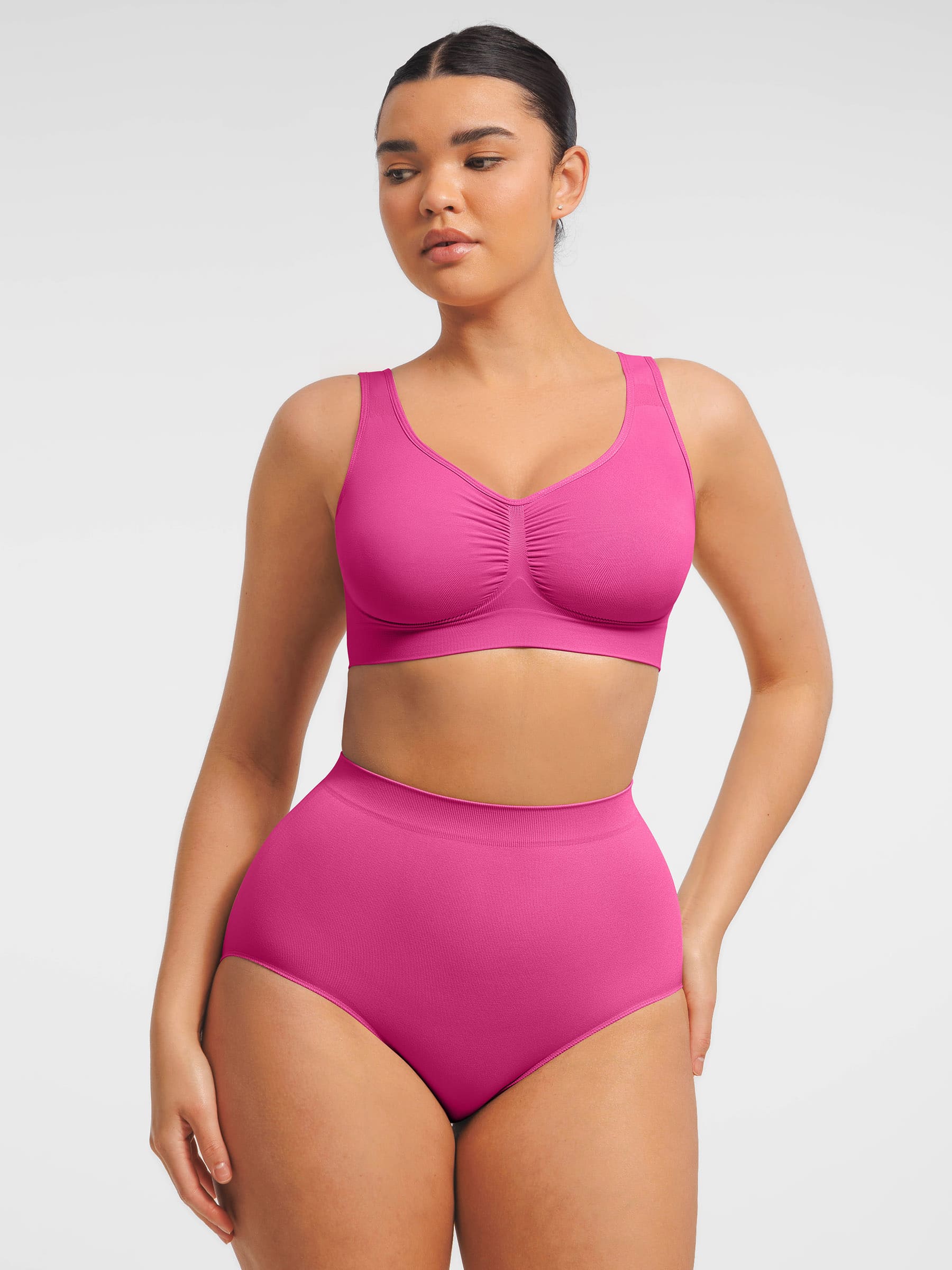 Feelingirl Seamless Wide Straps Bra  & Seamless Tummy Control Brief Set