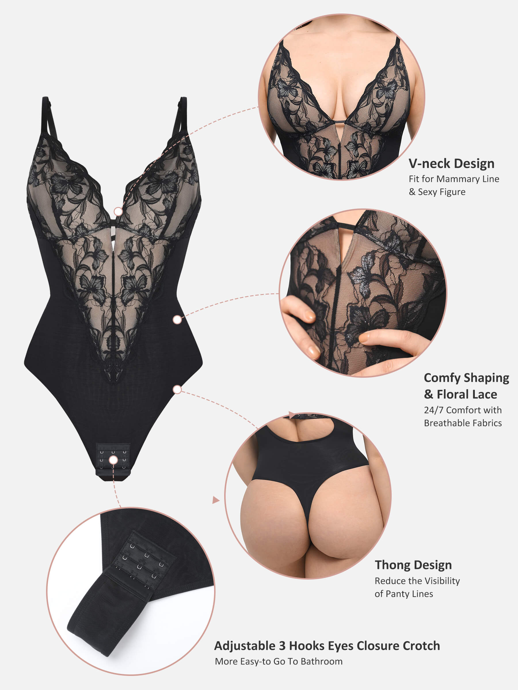 Feelingirl Lace Thong Shapewear Bodysuit