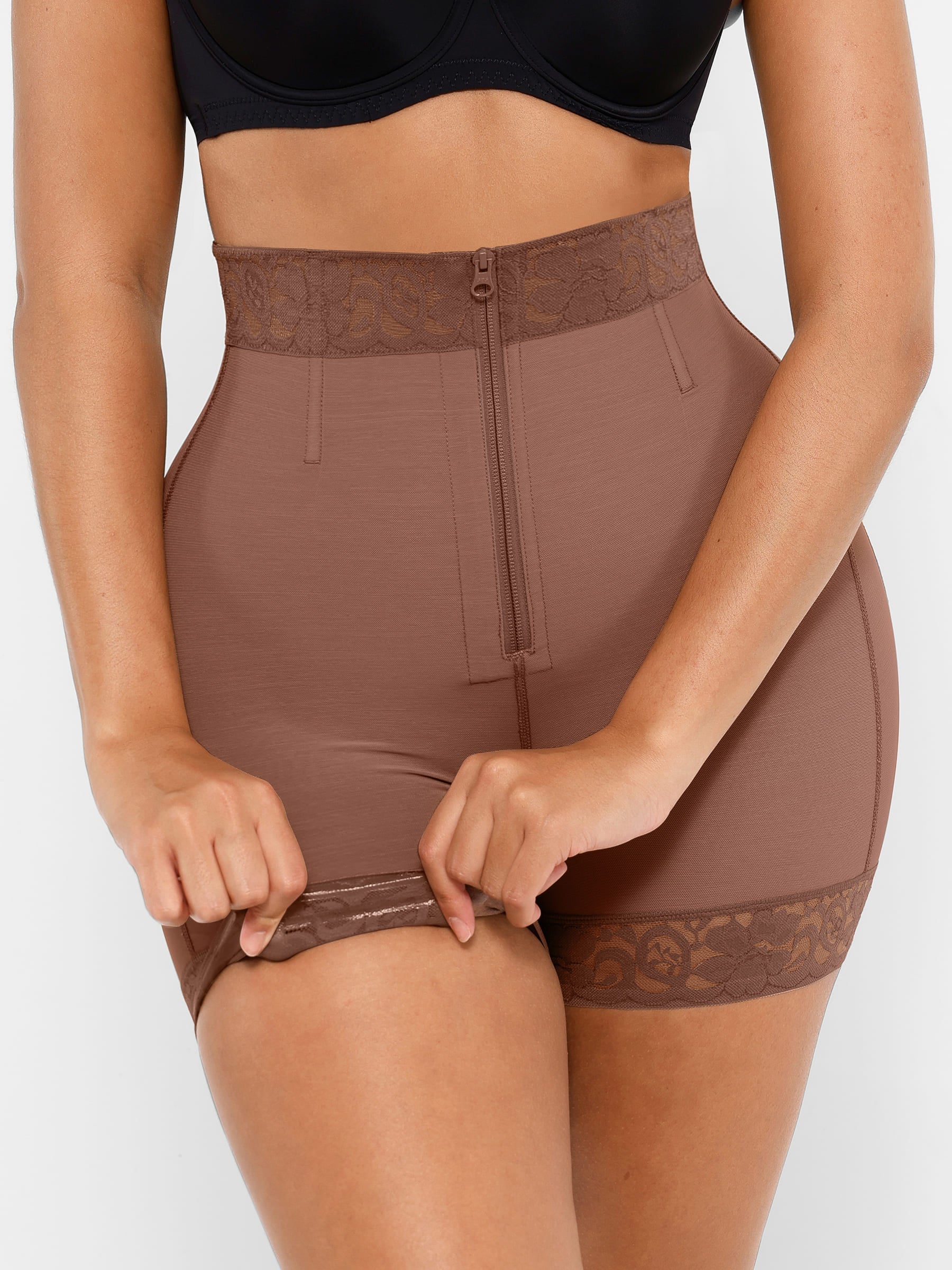 Feelingirl Tummy Control Shaping Shorts Butt Lifter with Clasps and Zipper