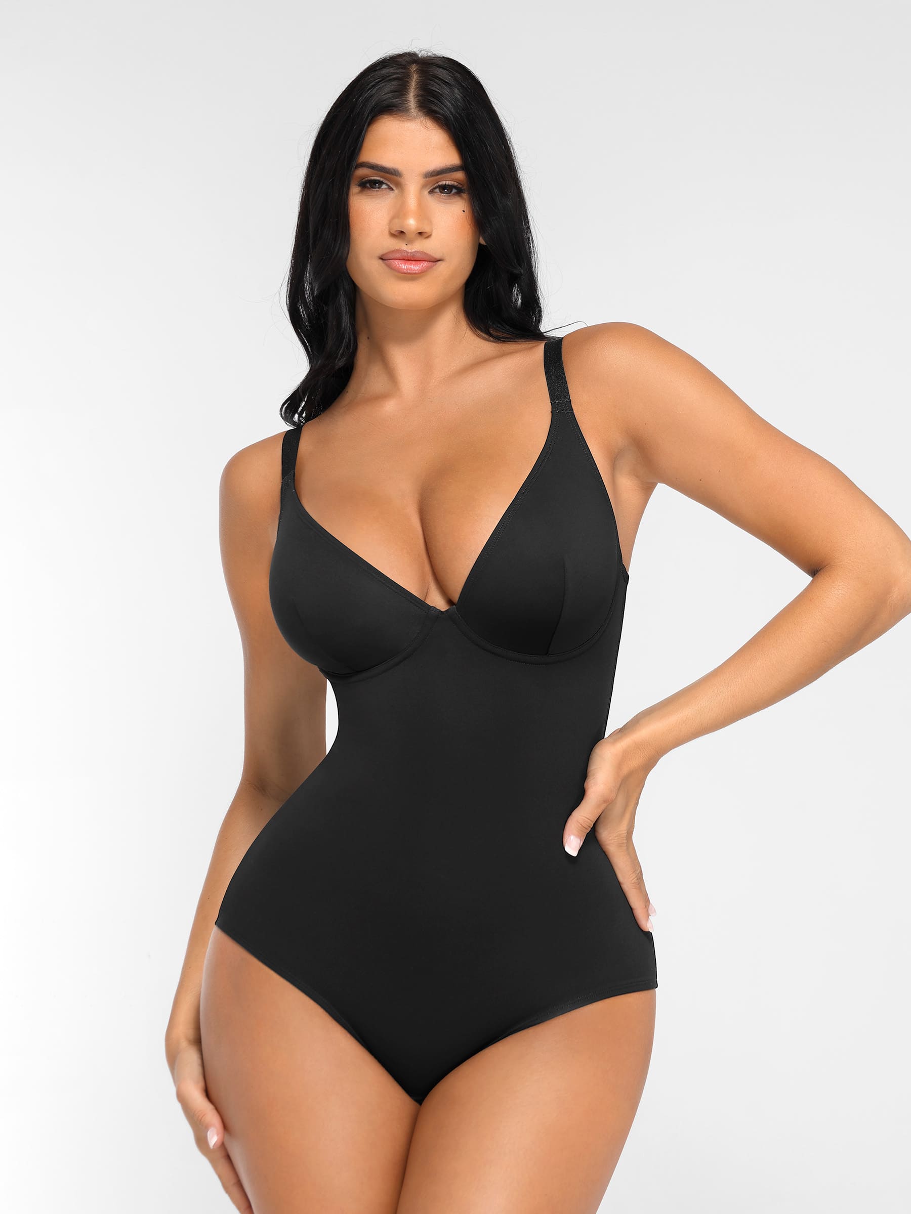 Feelingirl V Neck Adjustable Straps Tummy Control  Bodysuit