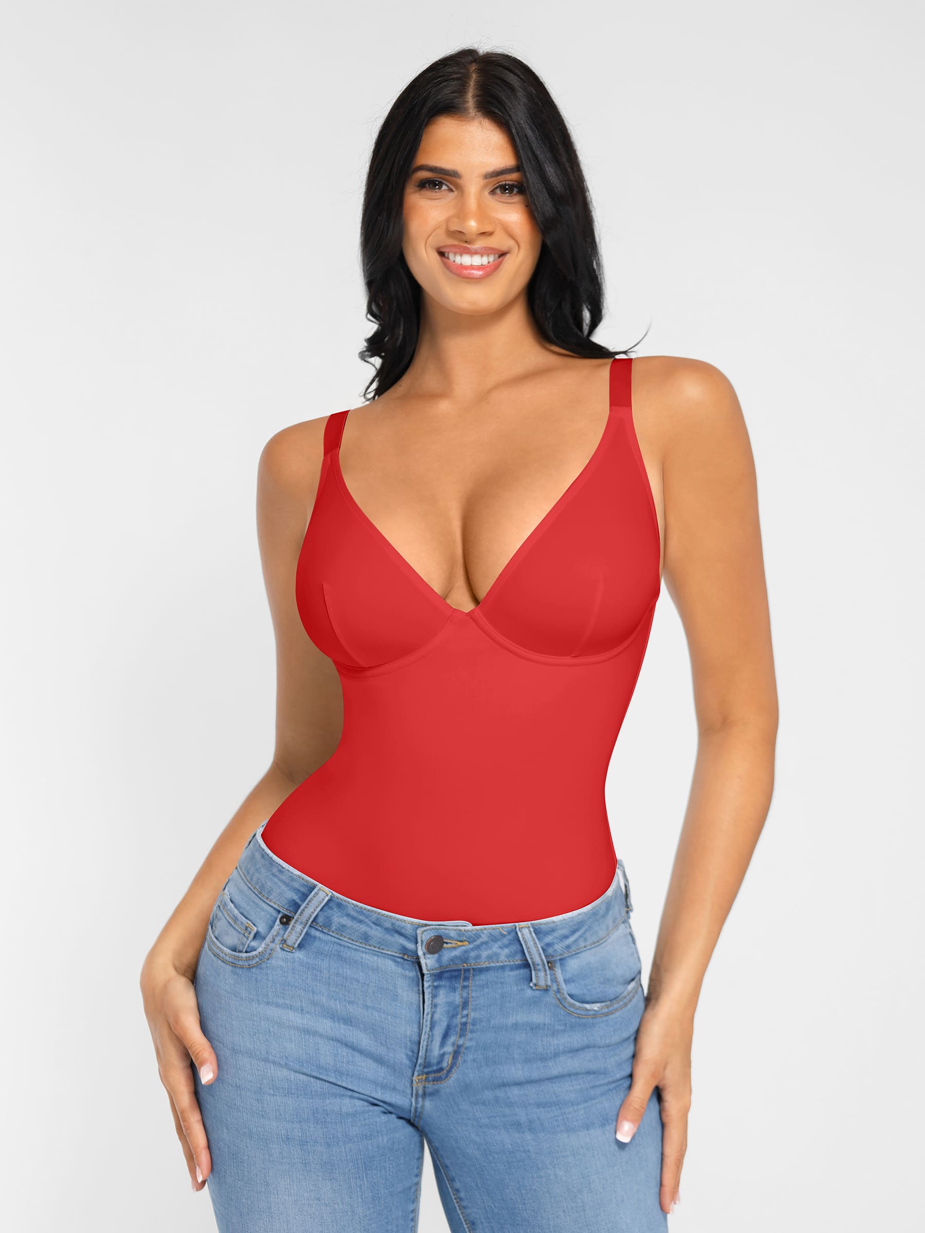 Divinegirl V Neck Adjustable Straps Tummy Control  Bodysuit