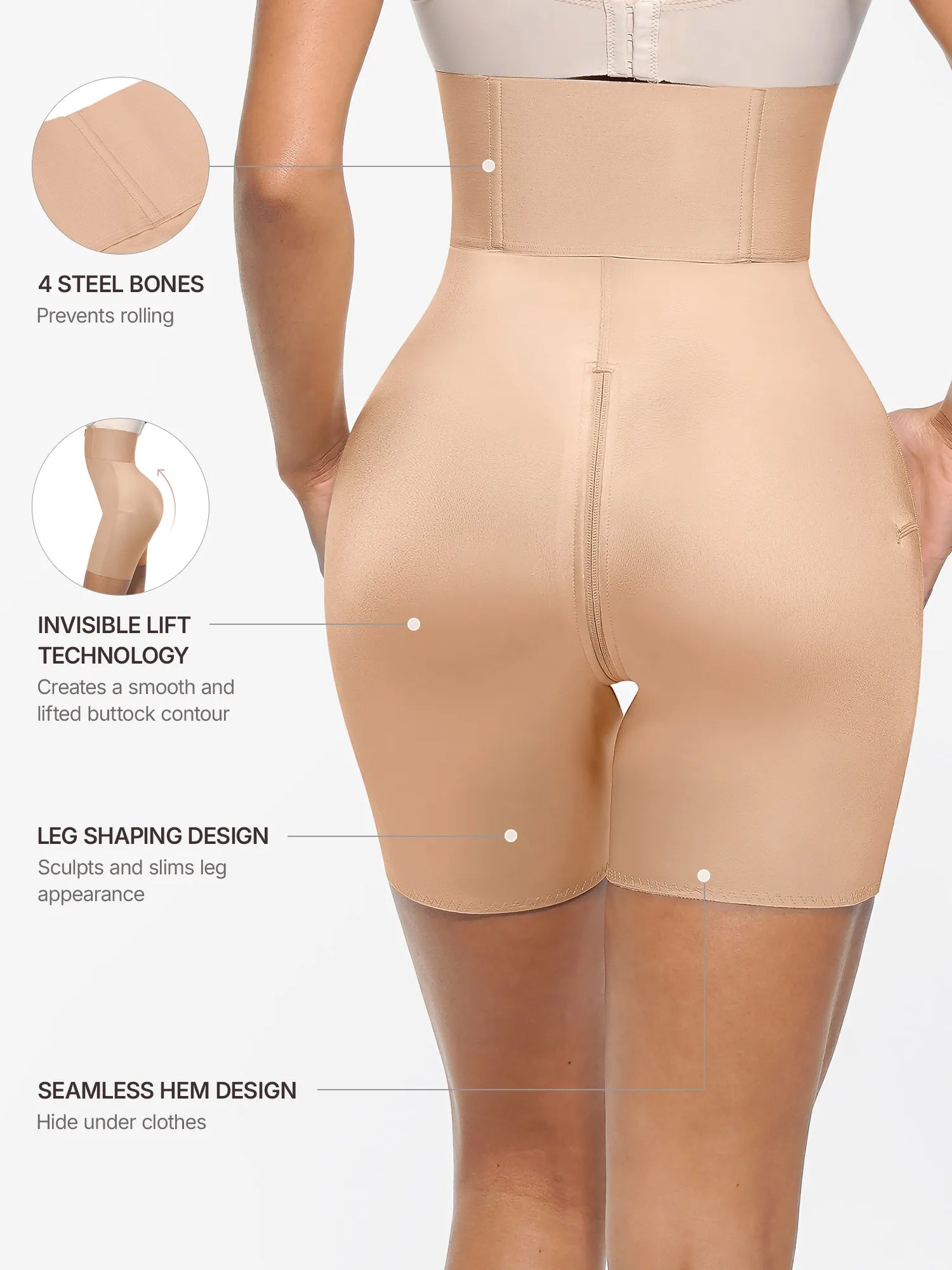 Feelingirl Wide Waistband Tummy Control Butt Lifting Shaping Shorts