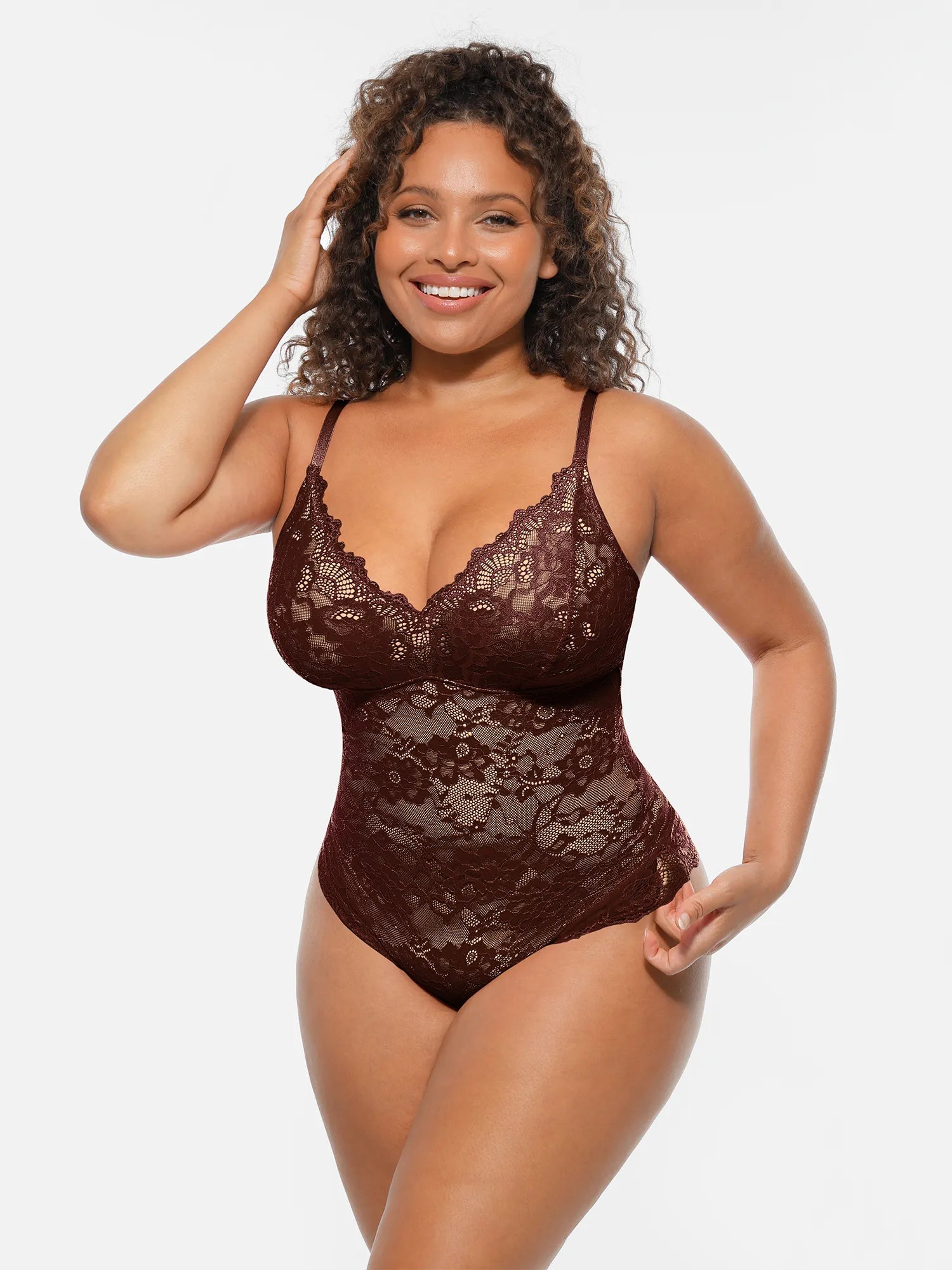 Feelingirl Lace V-Neck Full Body Underwear Bodysuit