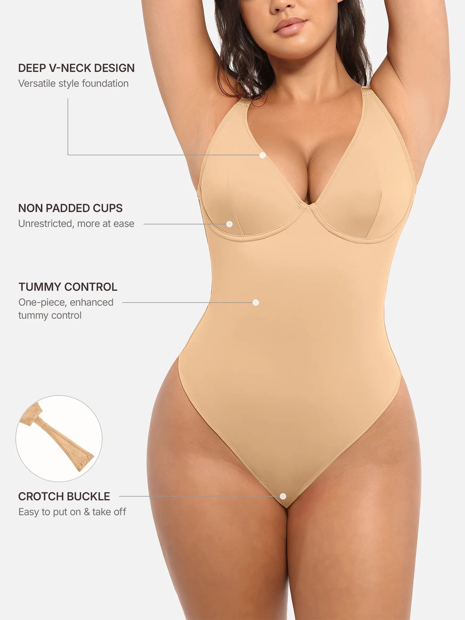 Feelingirl Deep V Neck Tummy Control Shapewear Bodysuit [BOGO]