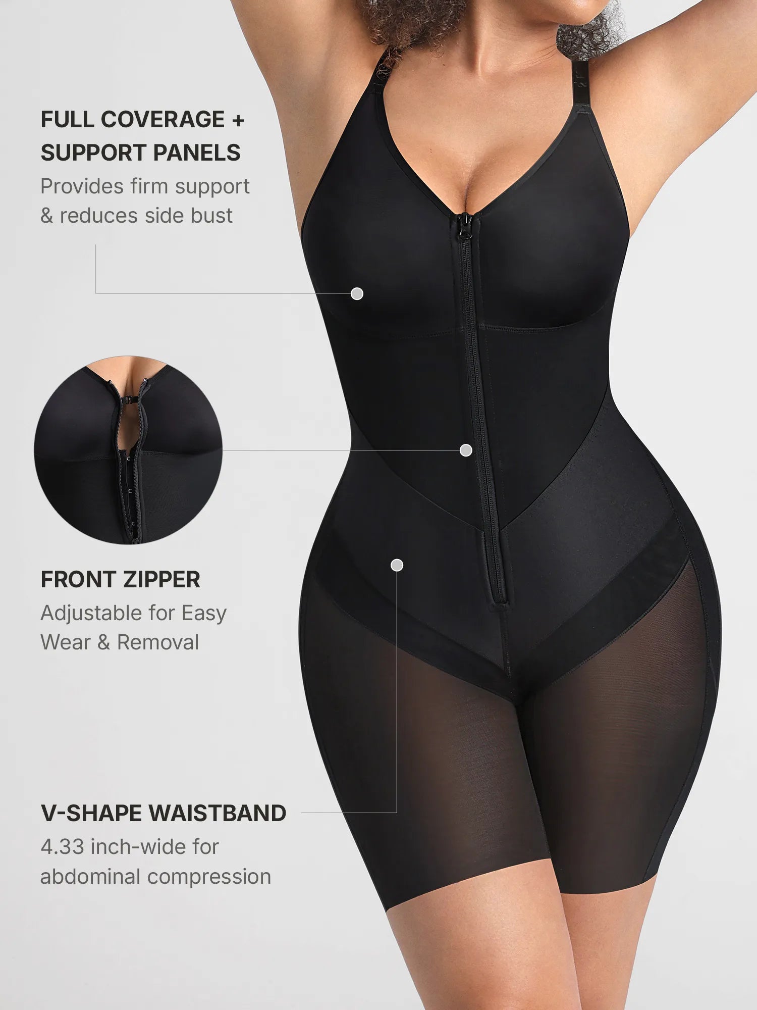 Feelingirl Full-Coverage Chest Faja Tummy Control Butt Lift Bodysuit