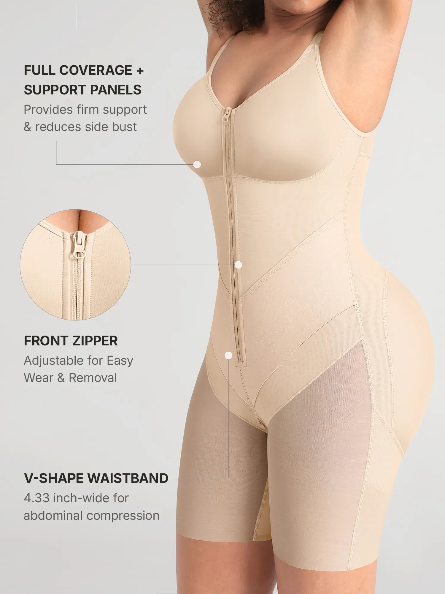 Feelingirl Full-Coverage Chest Faja Tummy Control Butt Lift Bodysuit