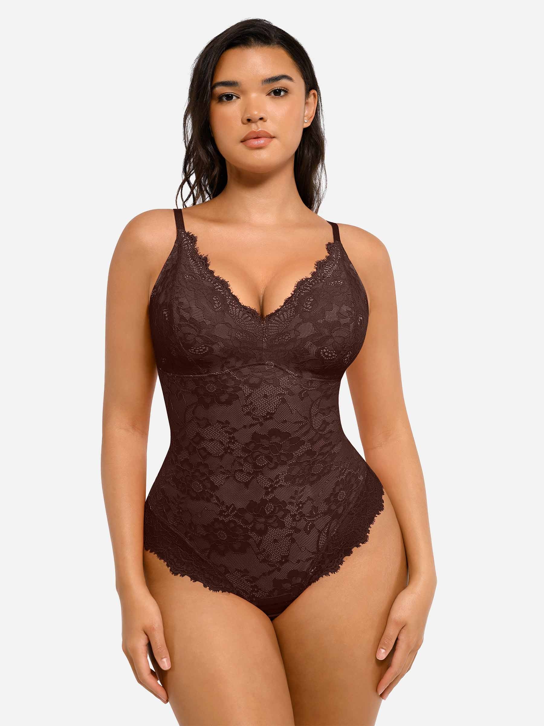 Feelingirl 2-Pack Lace V Neck Full Bodysuit Bundle