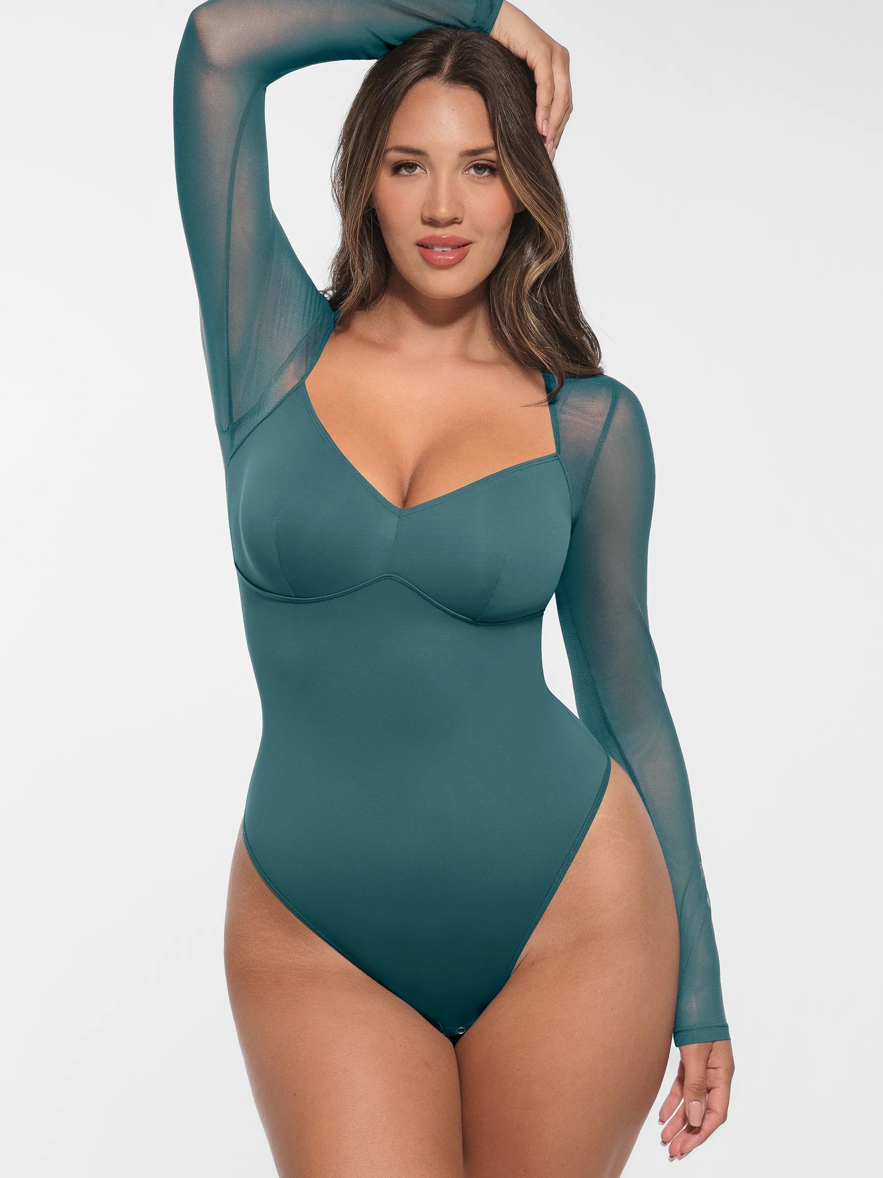 Feelingirl Mesh Panel V-Neck Bodysuit [BOGO]