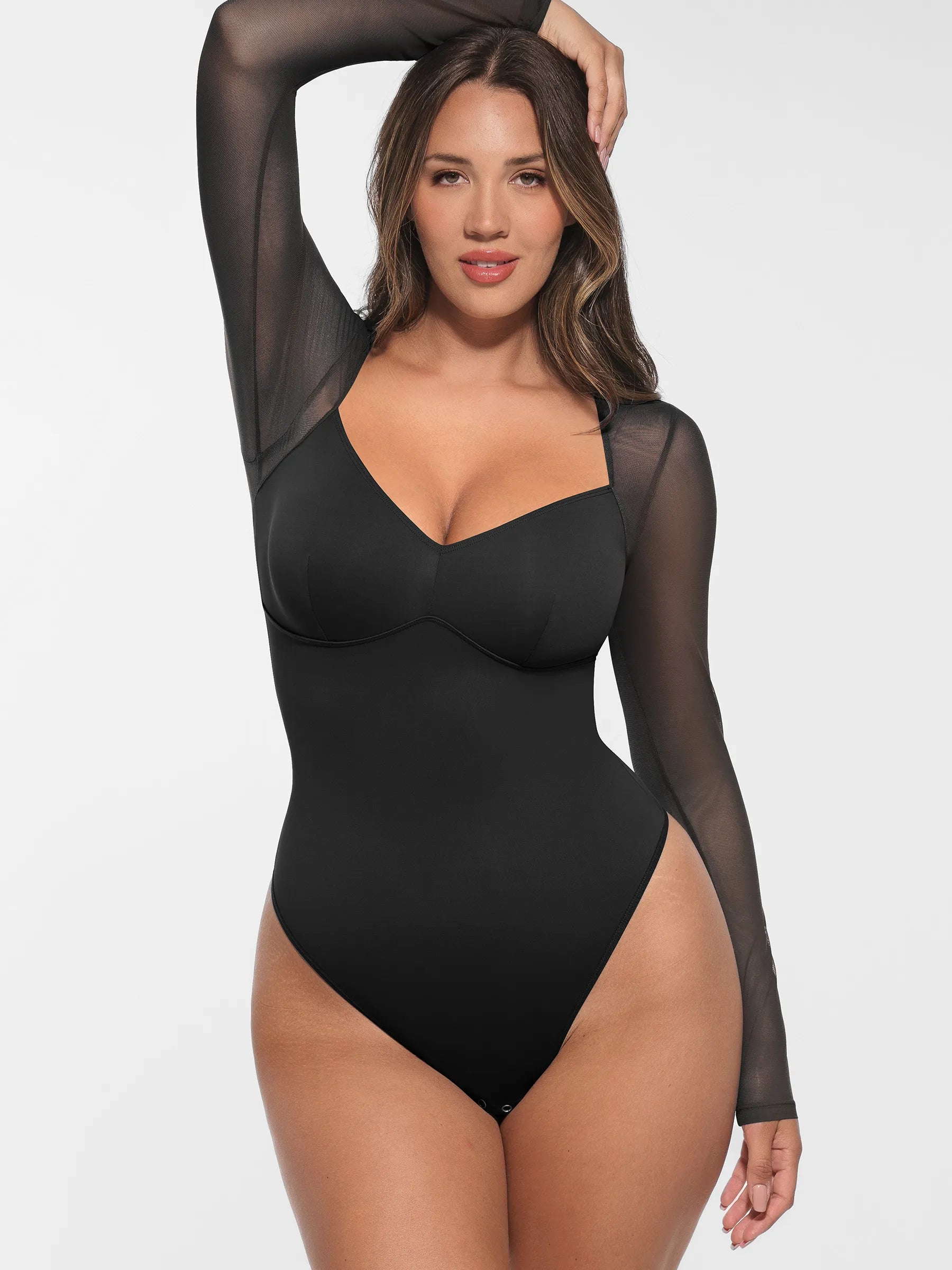 Feelingirl Mesh Panel V-Neck Bodysuit [BOGO]