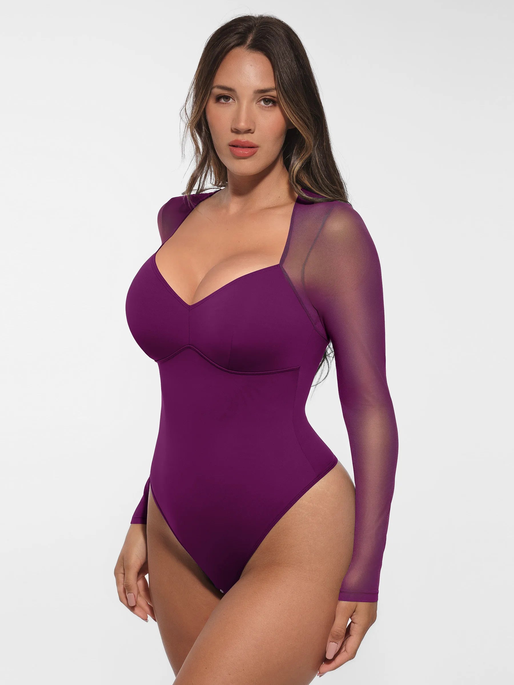 Feelingirl Mesh Panel V-Neck Bodysuit