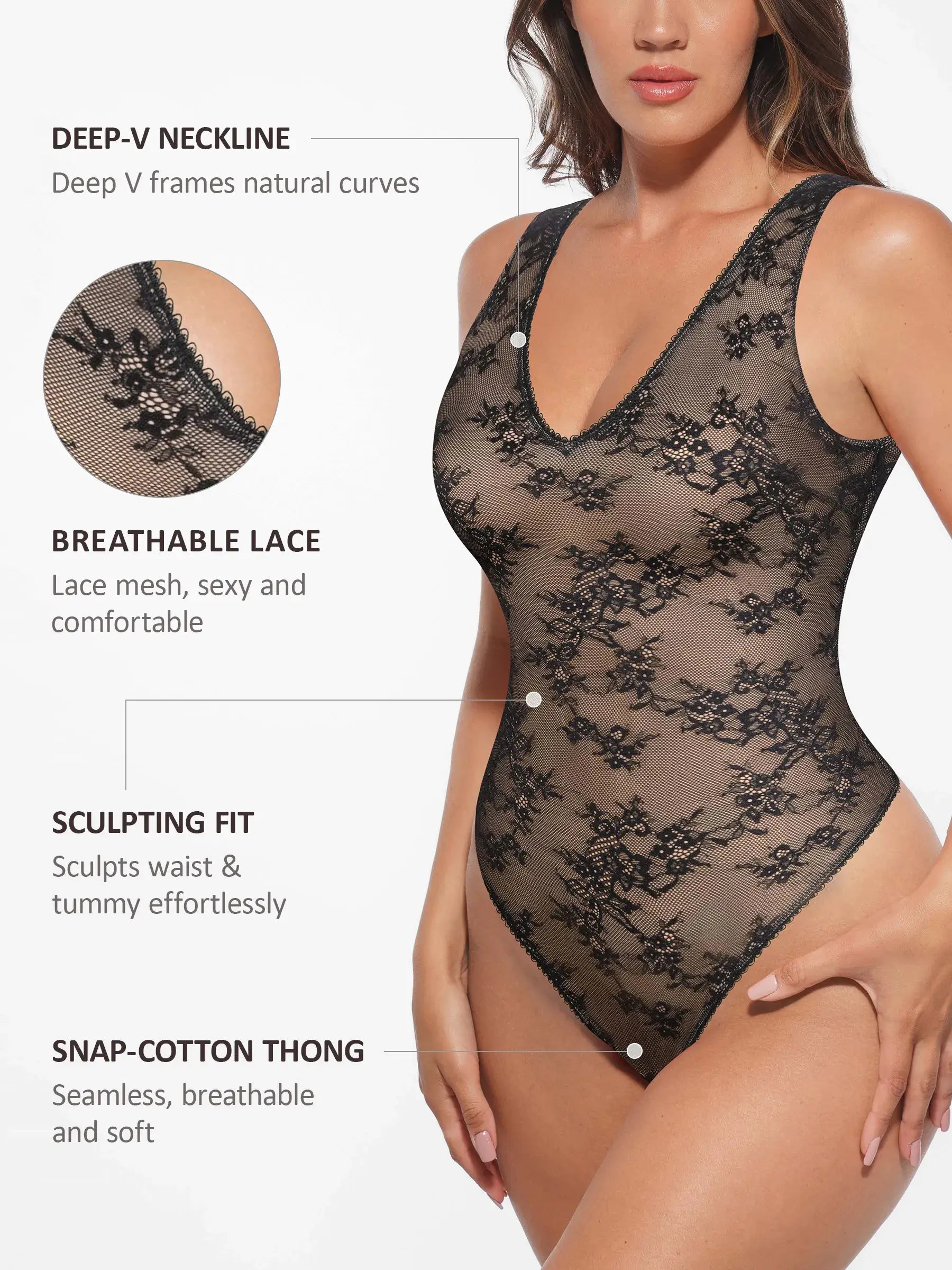Feelingirl Seamless Lightweight Lace Bodysuit