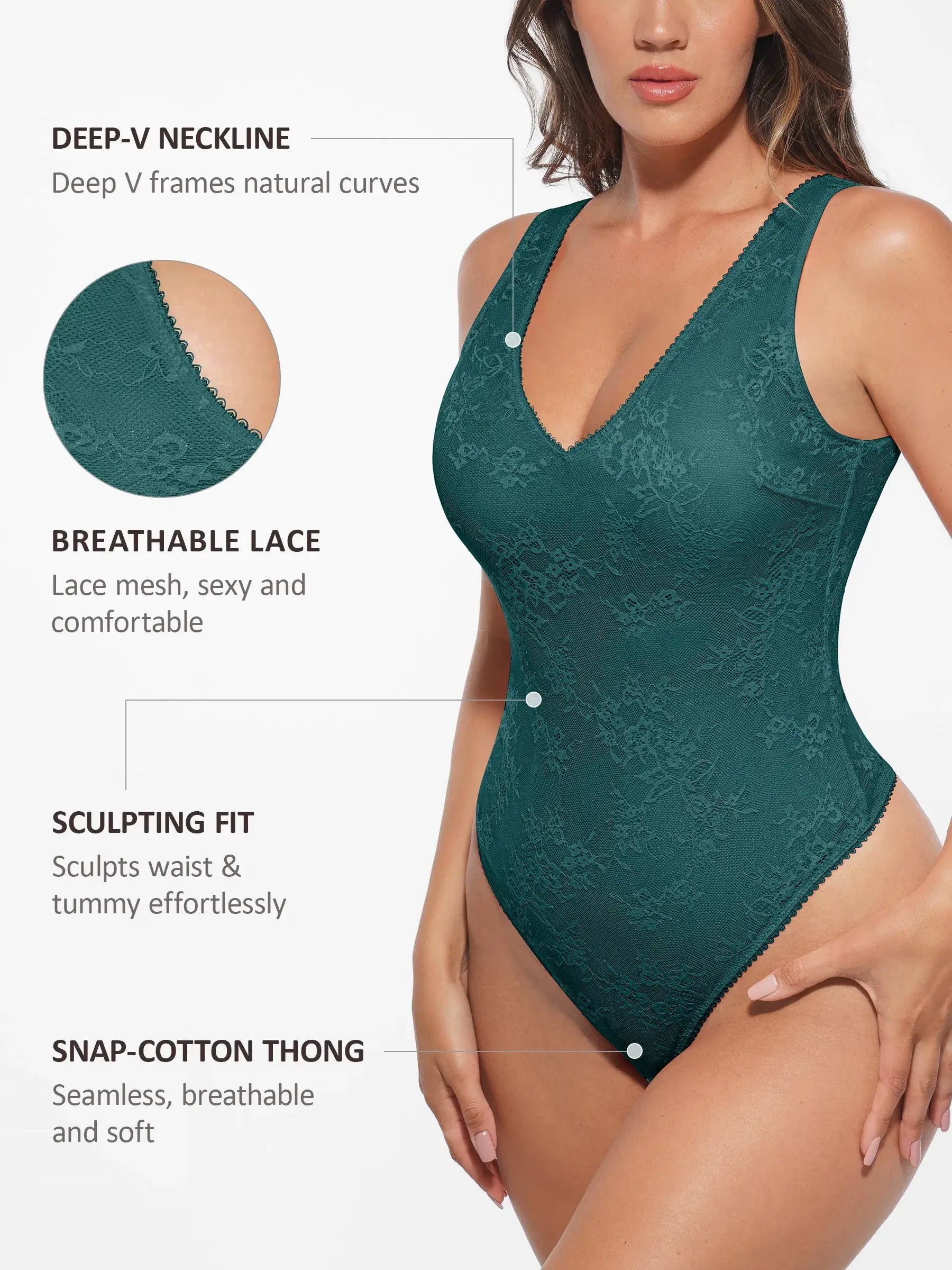 Feelingirl Seamless Lightweight Lace Bodysuit
