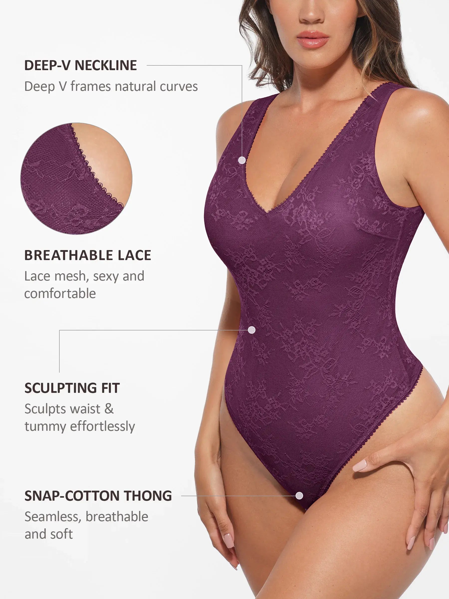 Feelingirl Seamless Lightweight Lace Bodysuit