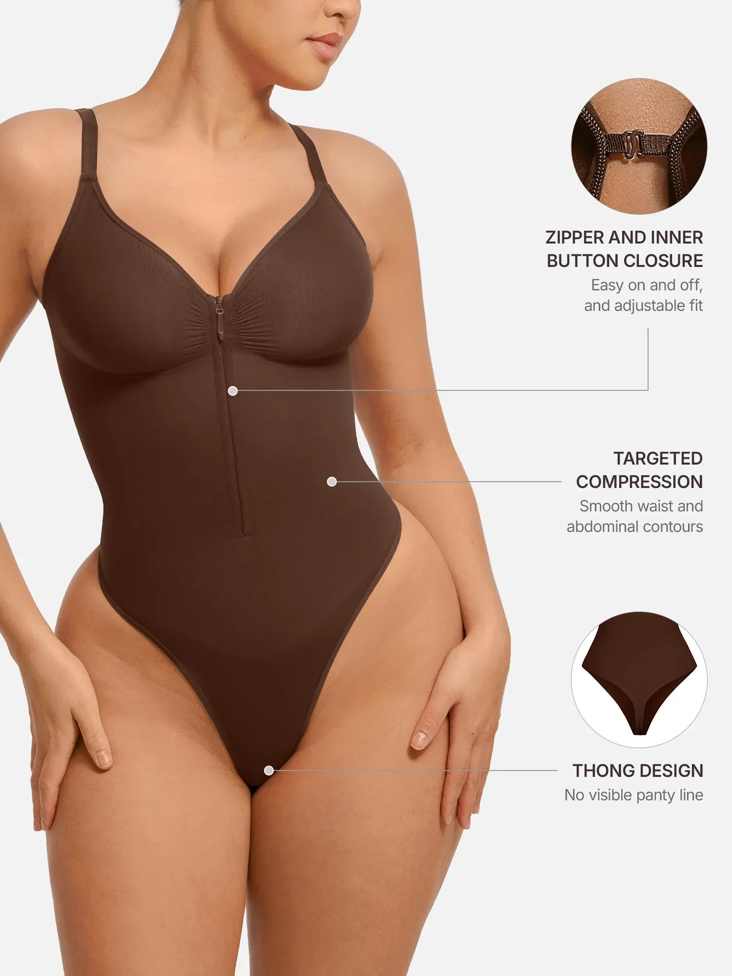 Feelingirl Tummy Control Seamless Zipper Shaping Bodysuit