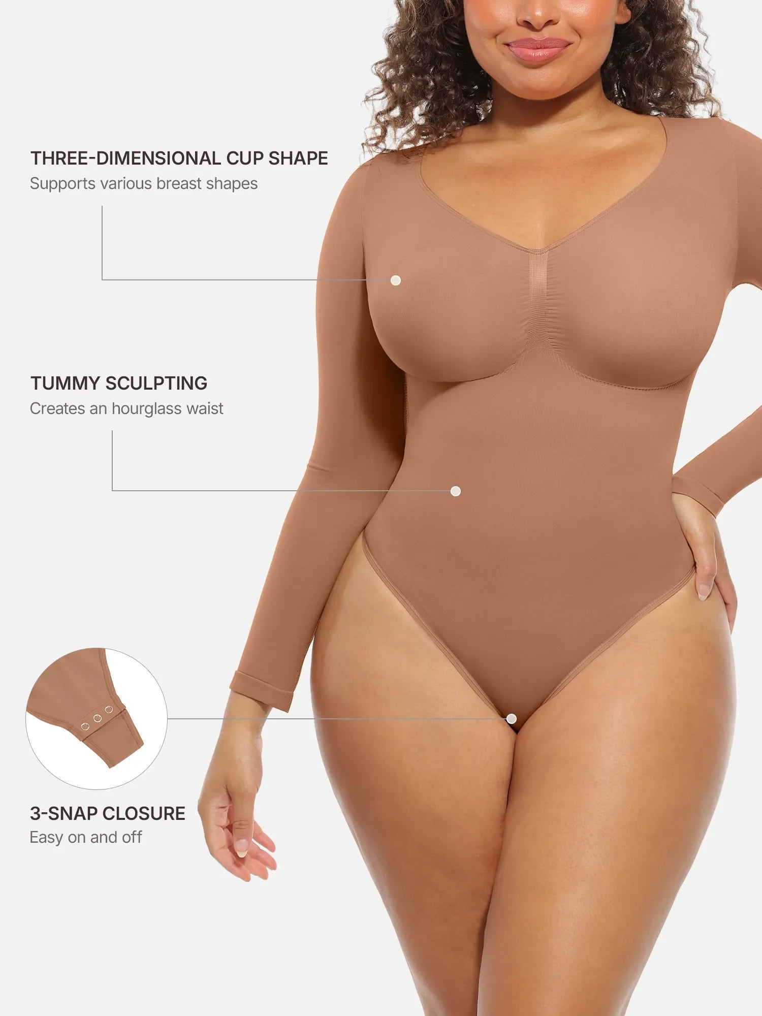 Feelingirl Seamless Supportive Long Sleeve Tummy Control Bodysuit [BOGO]