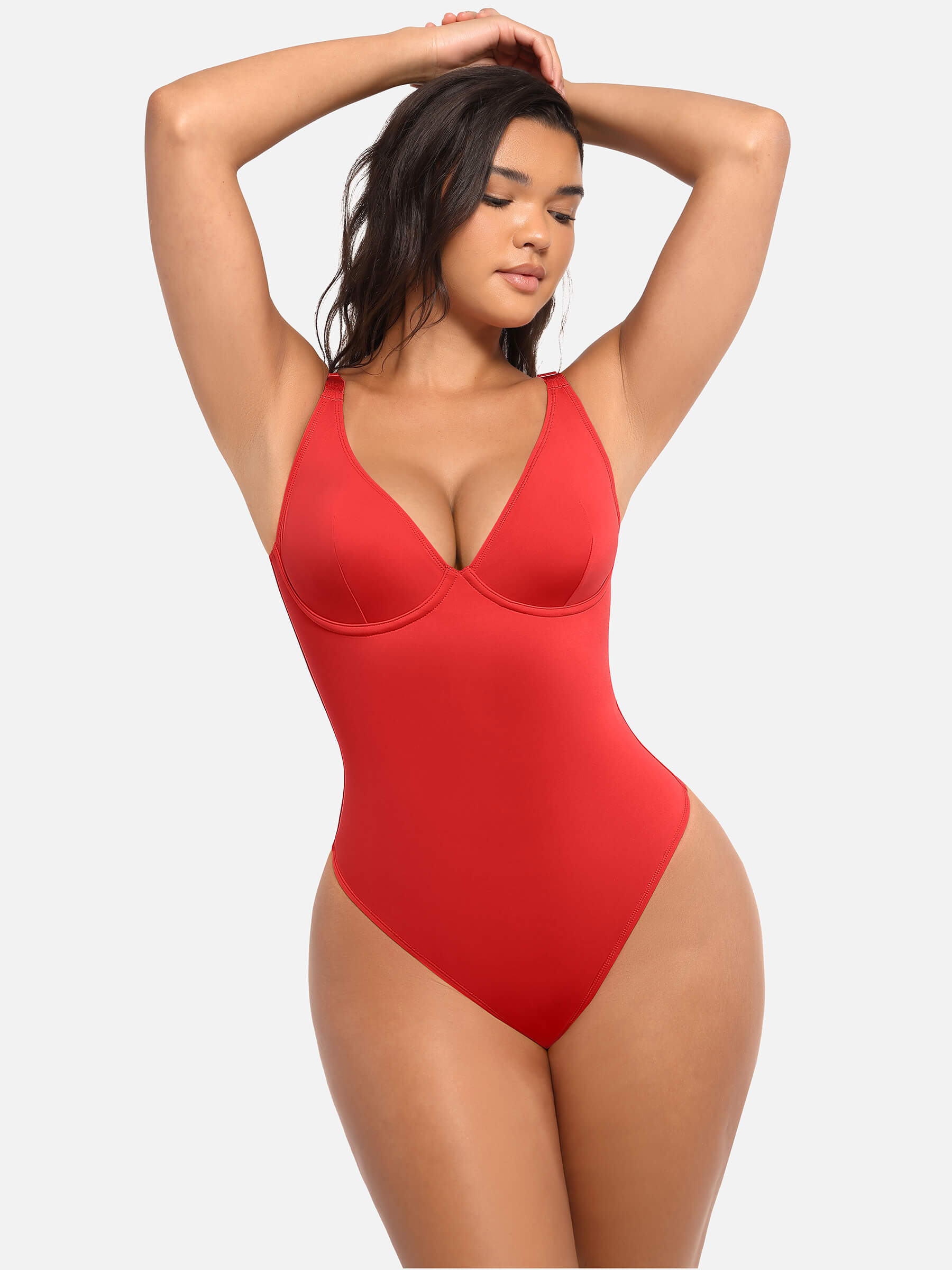Feelingirl 2-Pack Deep V Neck Tummy Control Shapewear Bodysuit Bundle