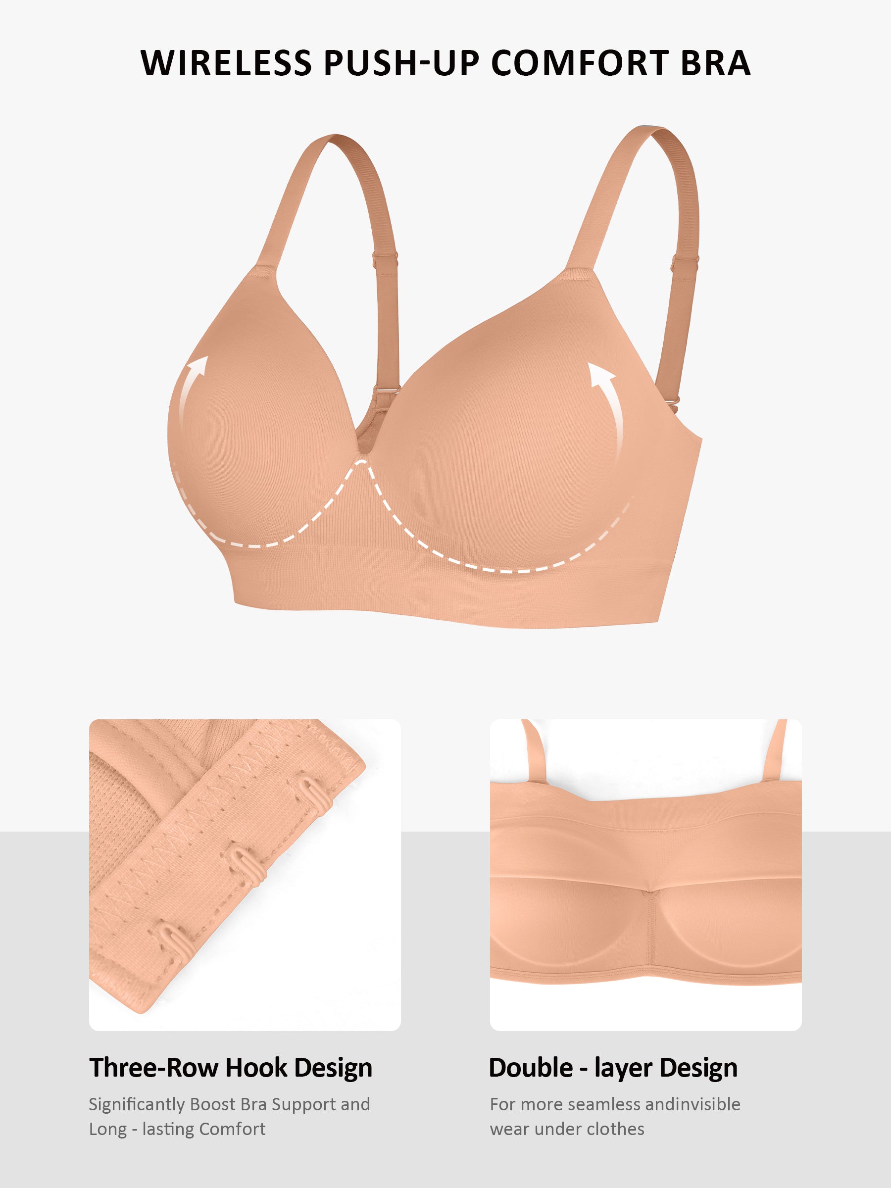 Feelingirl Full Coverage Wireless Bra + Push-Up Seamless Bra