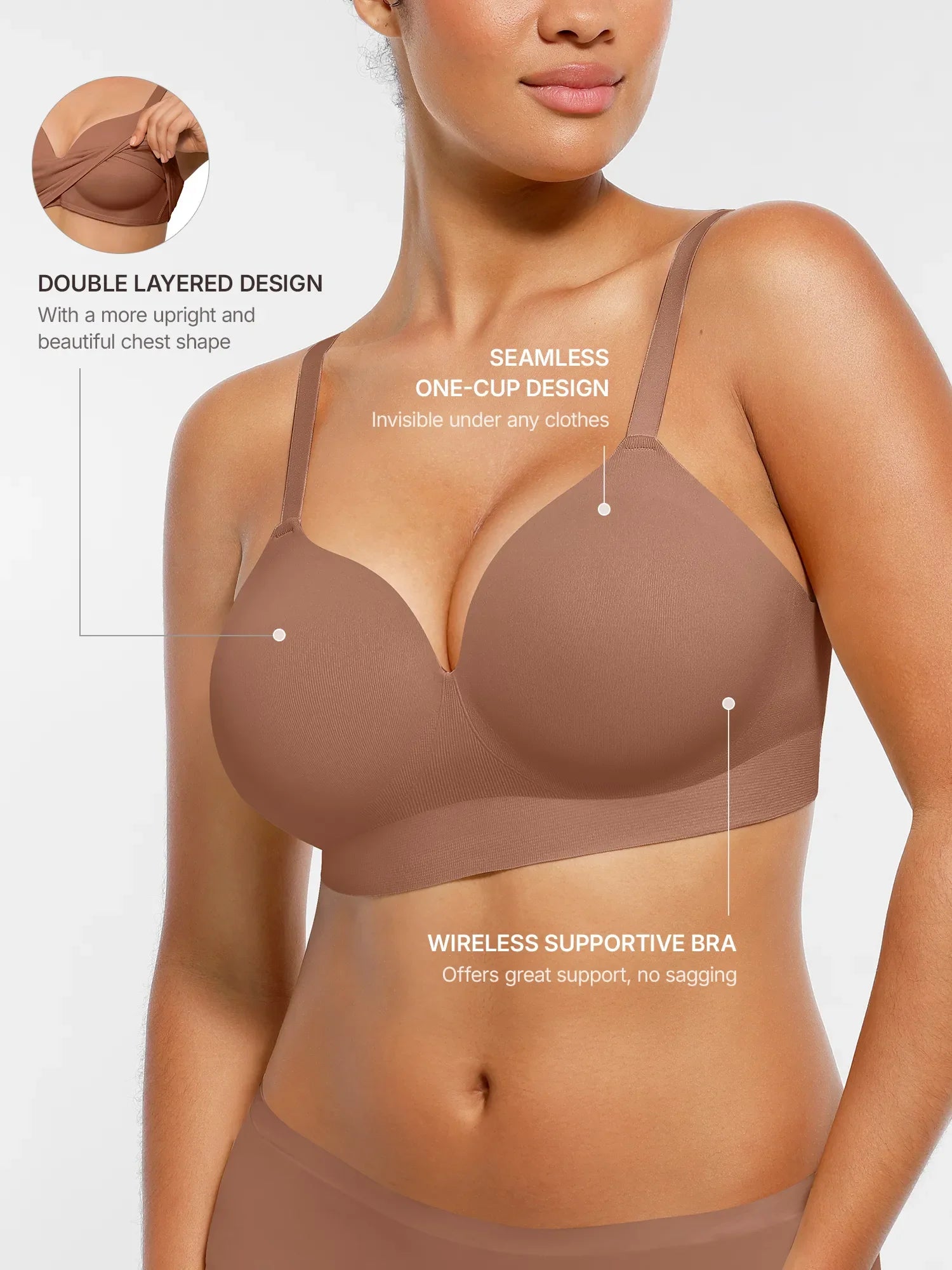 Feelingirl Wireless Seamless Push-Up V-neck Bra