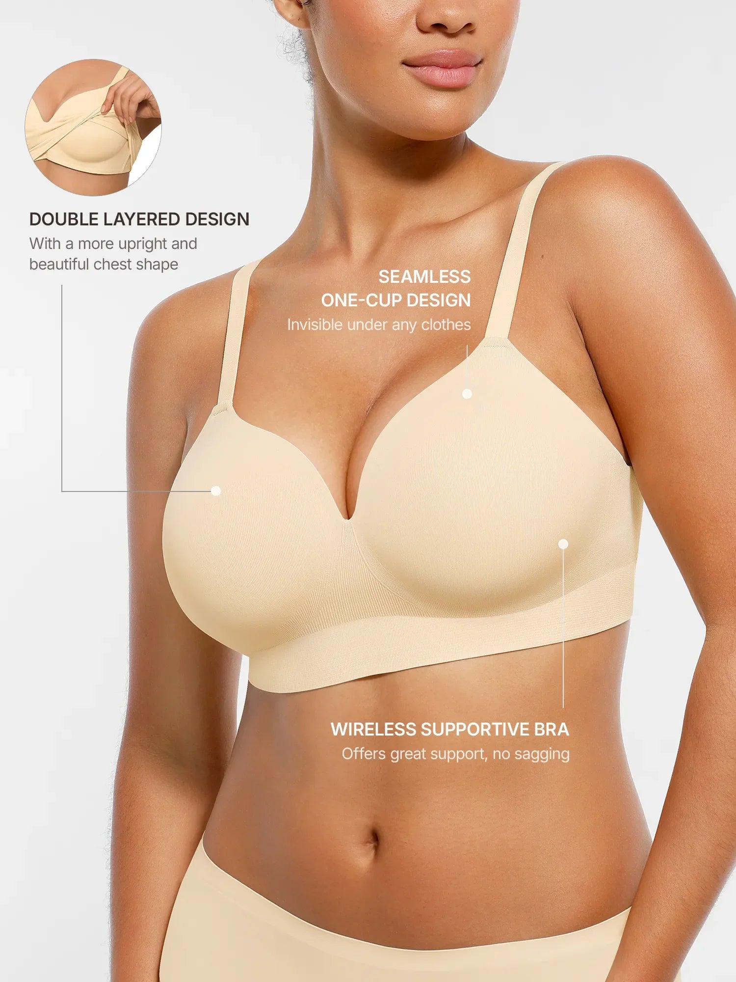 Feelingirl Wireless Seamless Push-Up V-neck Bra