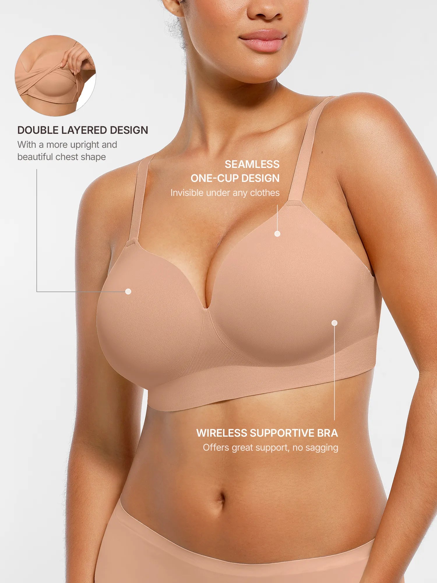 Feelingirl Wireless Seamless Push-Up V-neck Bra