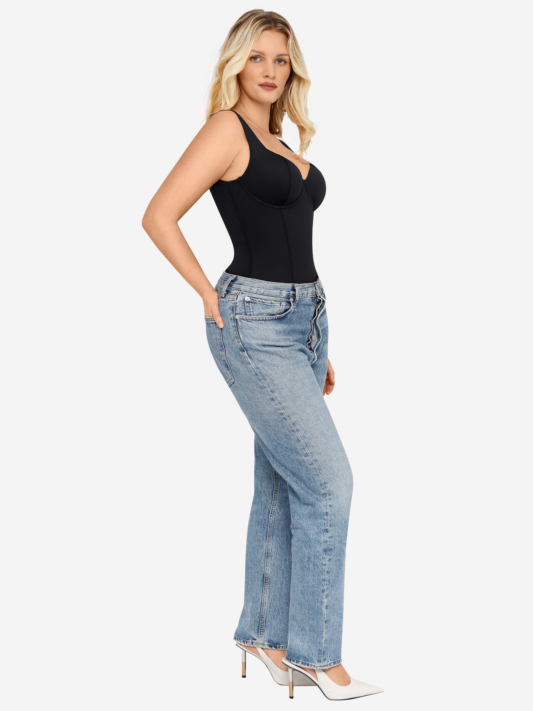 Feelingirl Full Body Wide Strap V-Neck Bodysuit [BOGO]