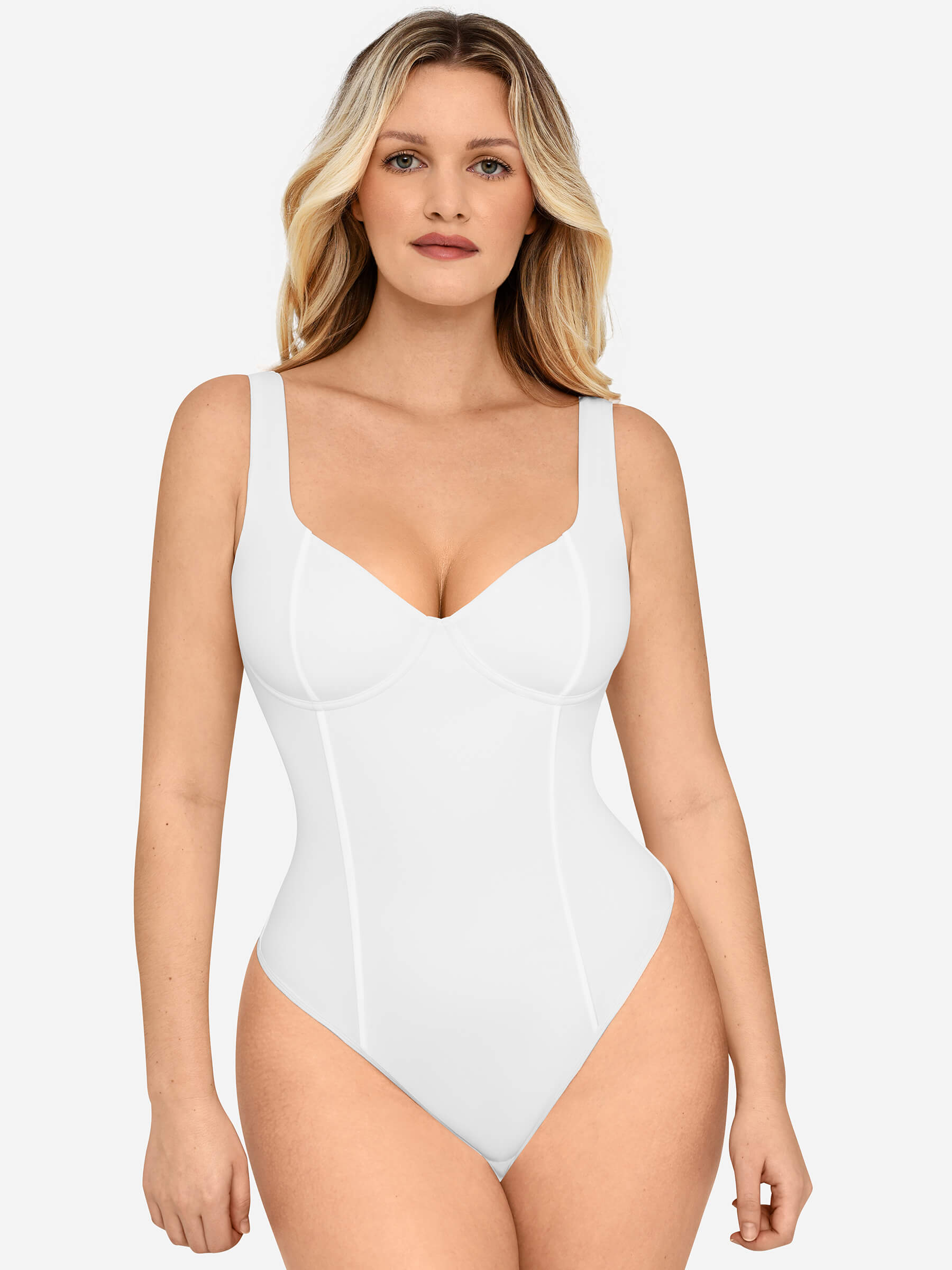 Feelingirl Full Body Wide Strap V-Neck Bodysuit [BOGO]