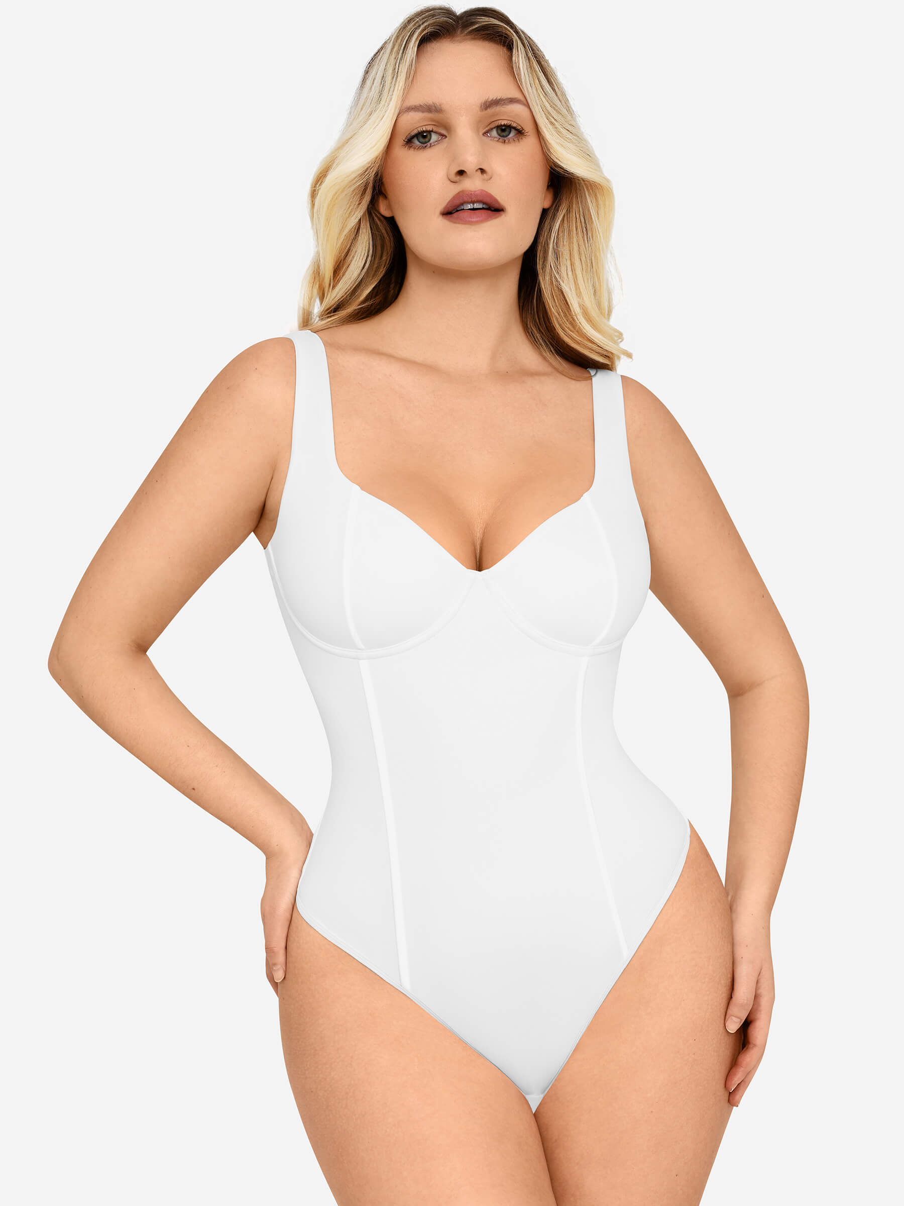 Feelingirl Full Body Wide Strap V-Neck Bodysuit [BOGO]