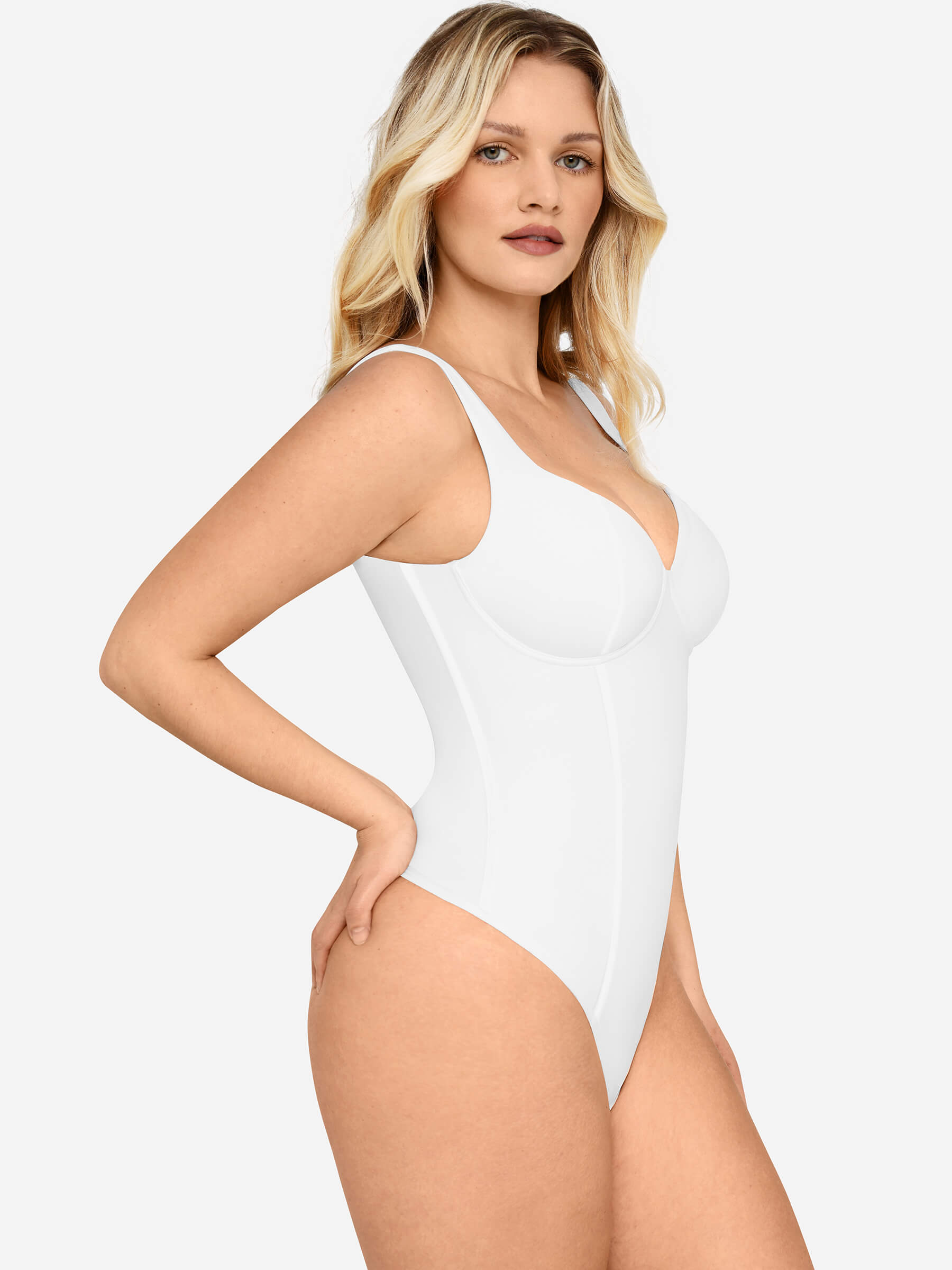 Feelingirl Full Body Wide Strap V-Neck Bodysuit [BOGO]