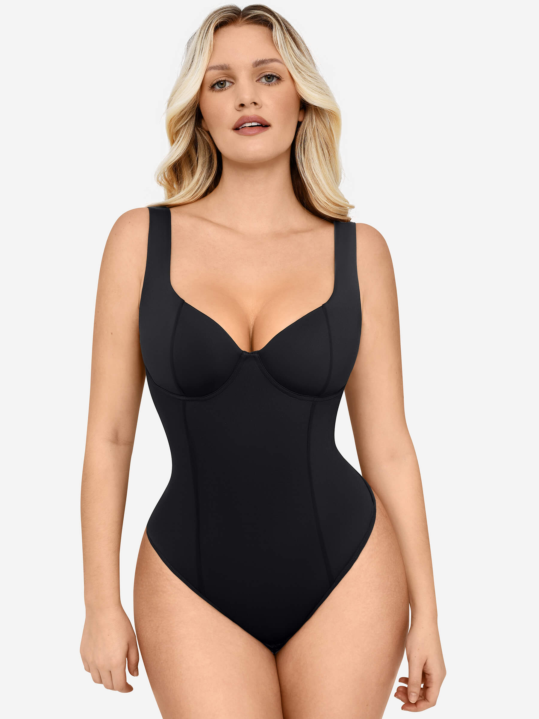 Feelingirl Full Body Wide Strap V-Neck Bodysuit [BOGO]