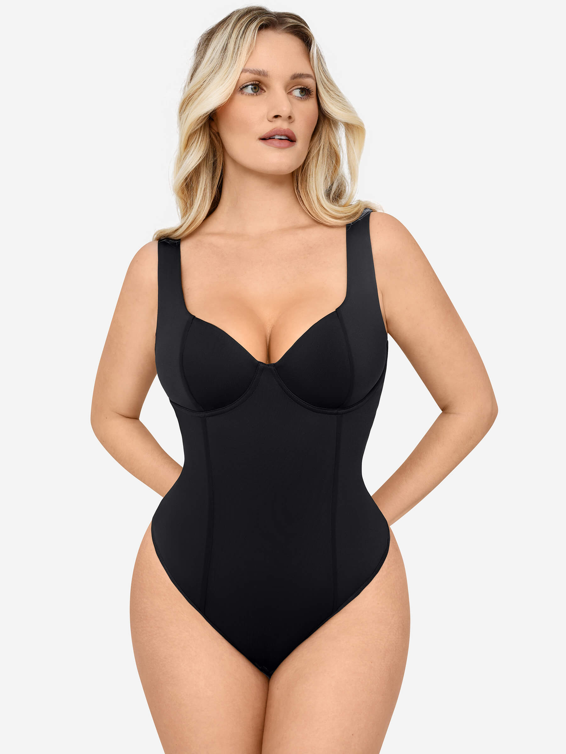 Feelingirl Full Body Wide Strap V-Neck Bodysuit [BOGO]