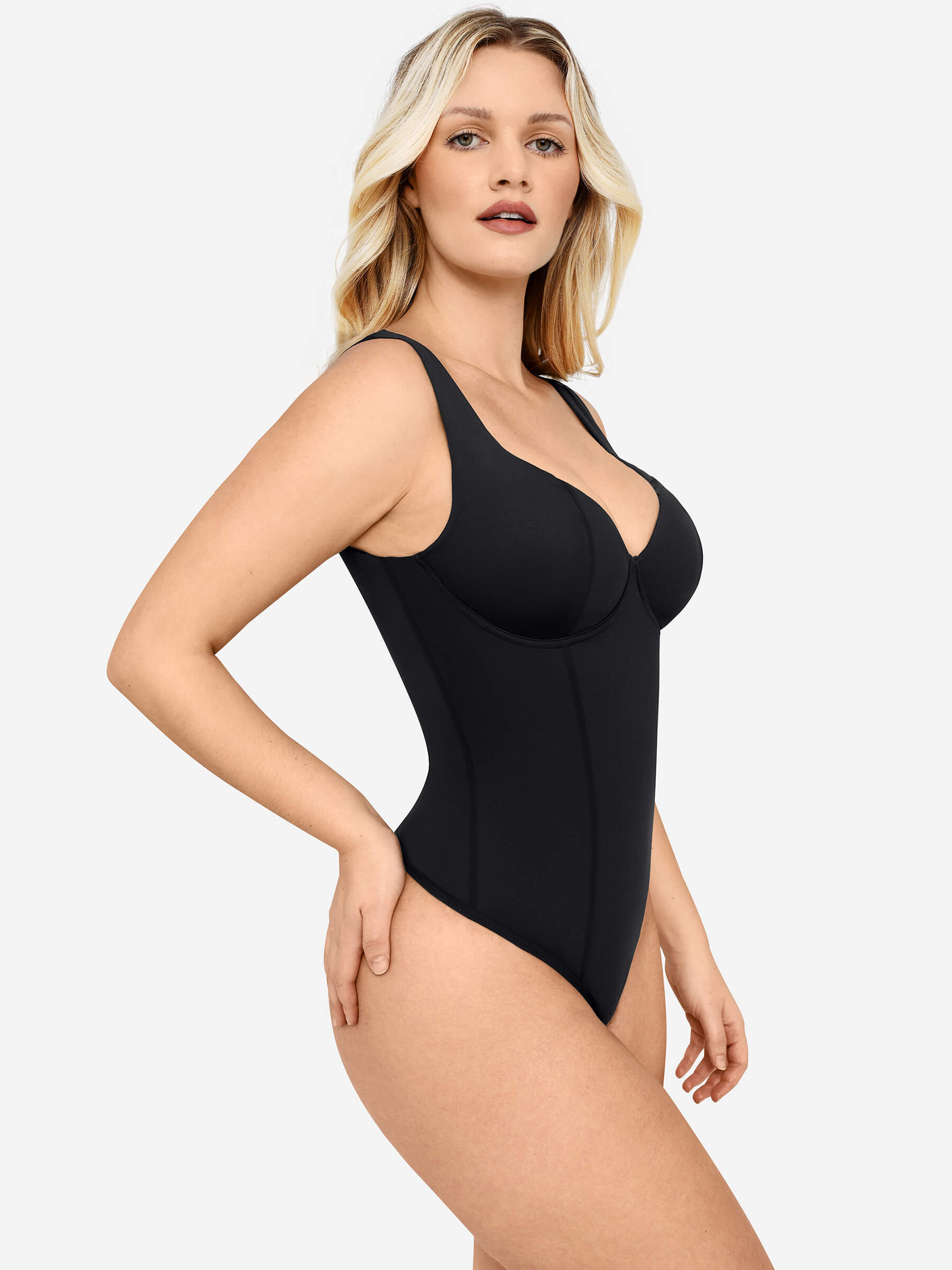 Feelingirl Full Body Wide Strap V-Neck Bodysuit [BOGO]