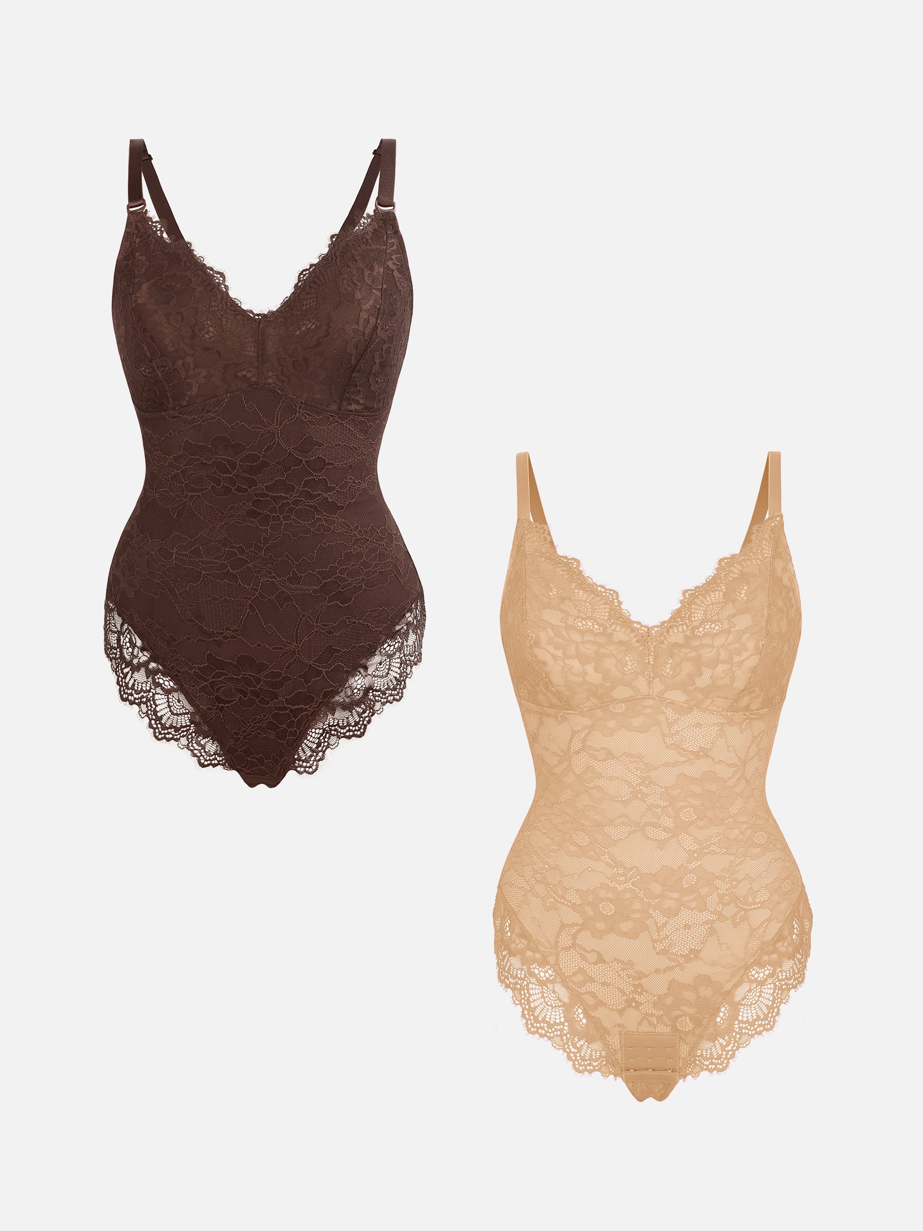 Feelingirl 2-Pack Lace V Neck Full Bodysuit Bundle