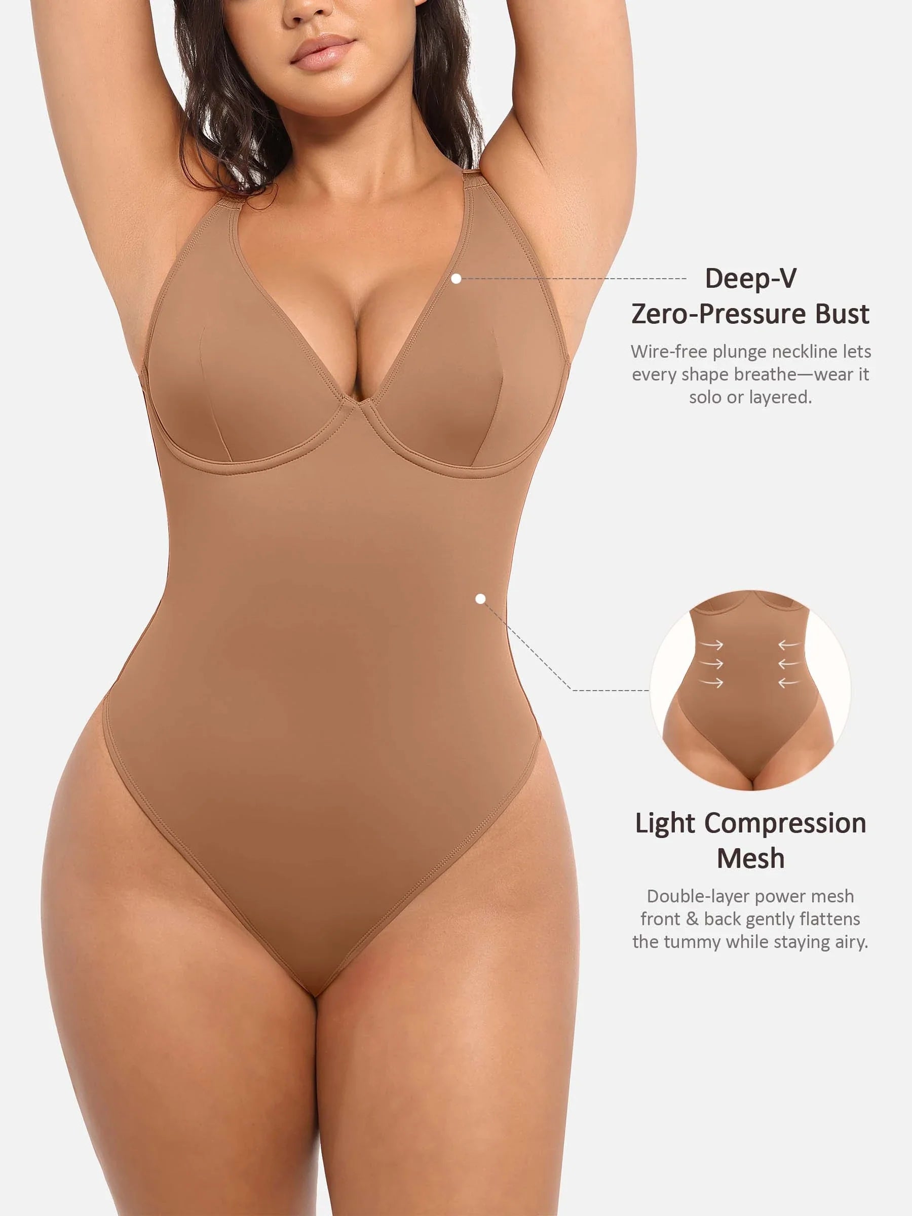 Feelingirl Deep V Neck Tummy Control Shapewear Bodysuit