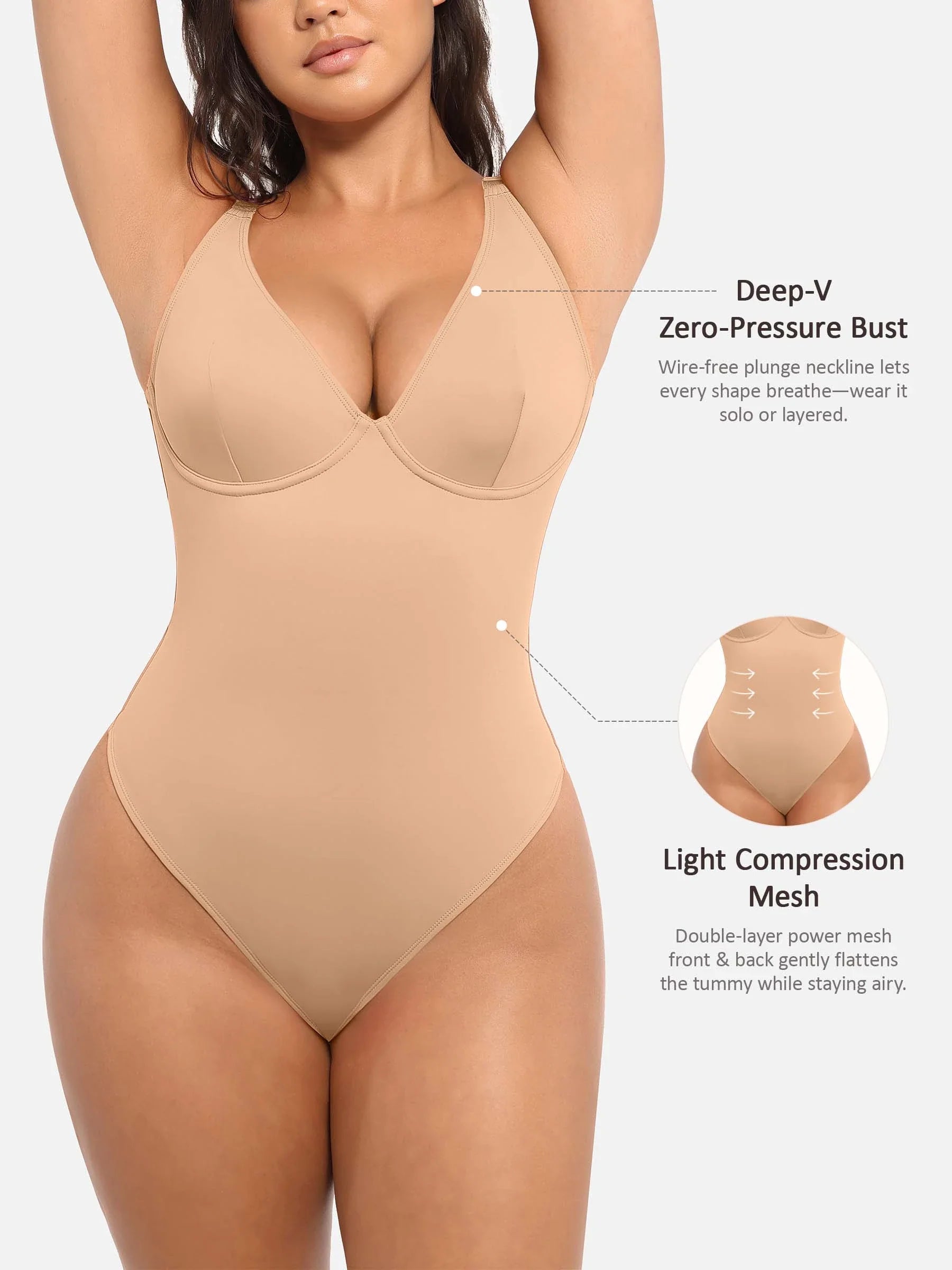 Feelingirl Deep V Neck Tummy Control Shapewear Bodysuit