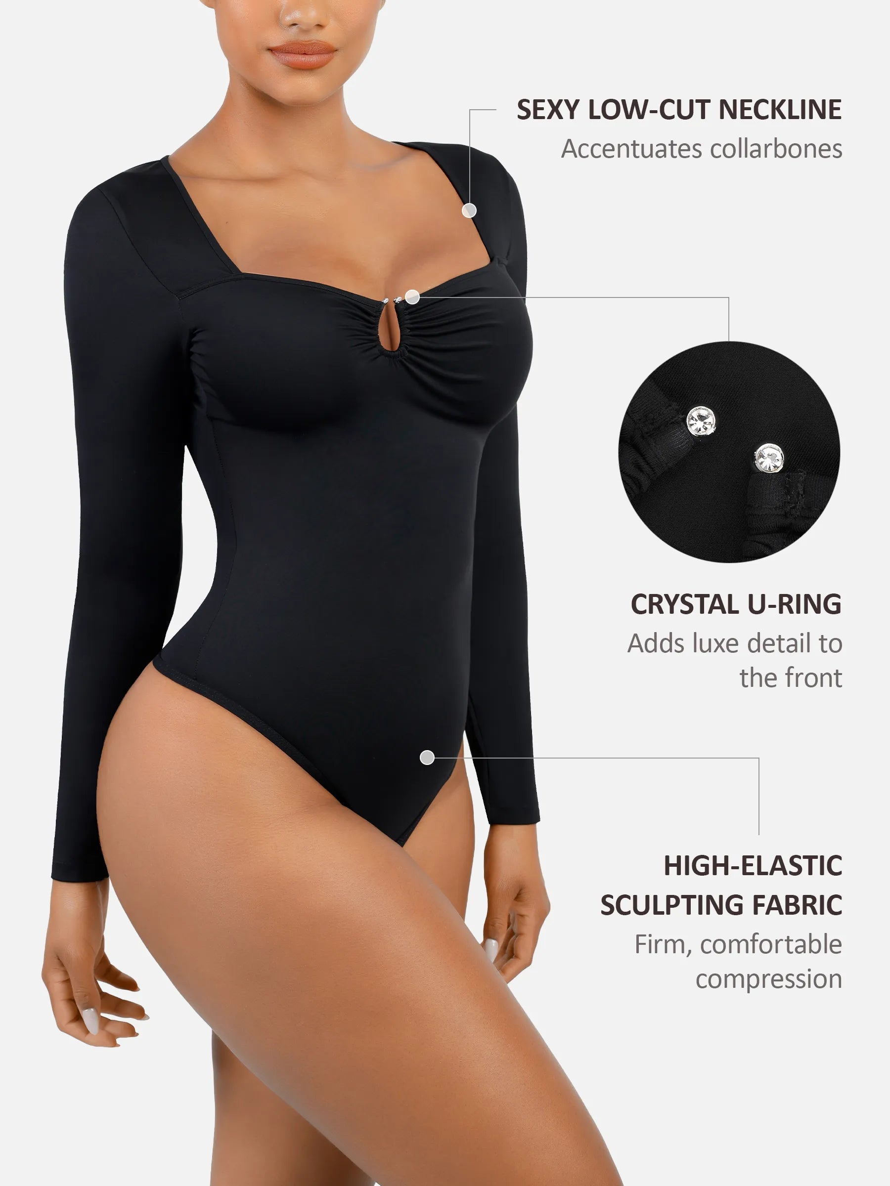 Feelingirl Slimming Long-Sleeve Shapewear Bodysuit