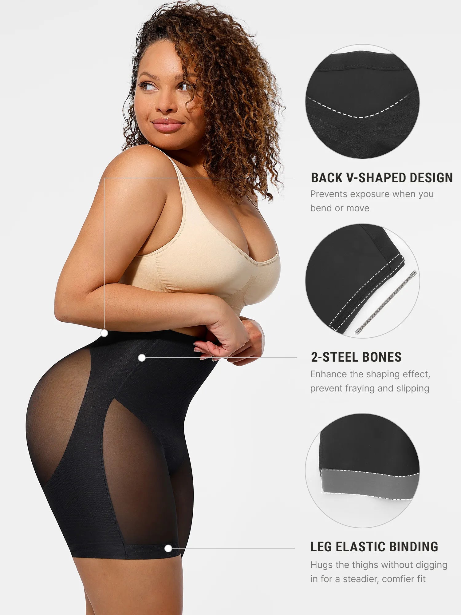 Feelingirl Mesh Tummy Control Bodysuit & Shorts Set