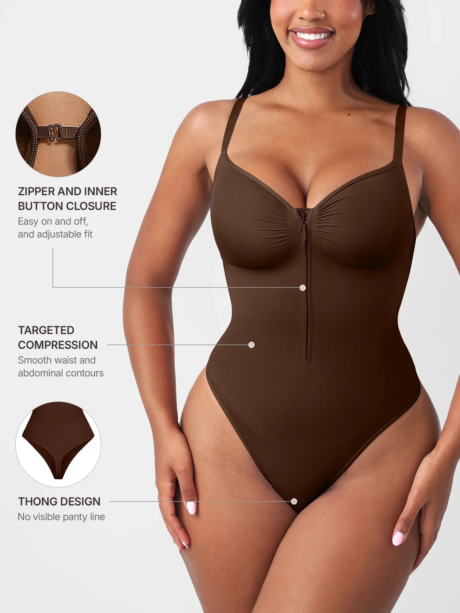 Feelingirl Seamless Tummy Control Zipper Bodysuit